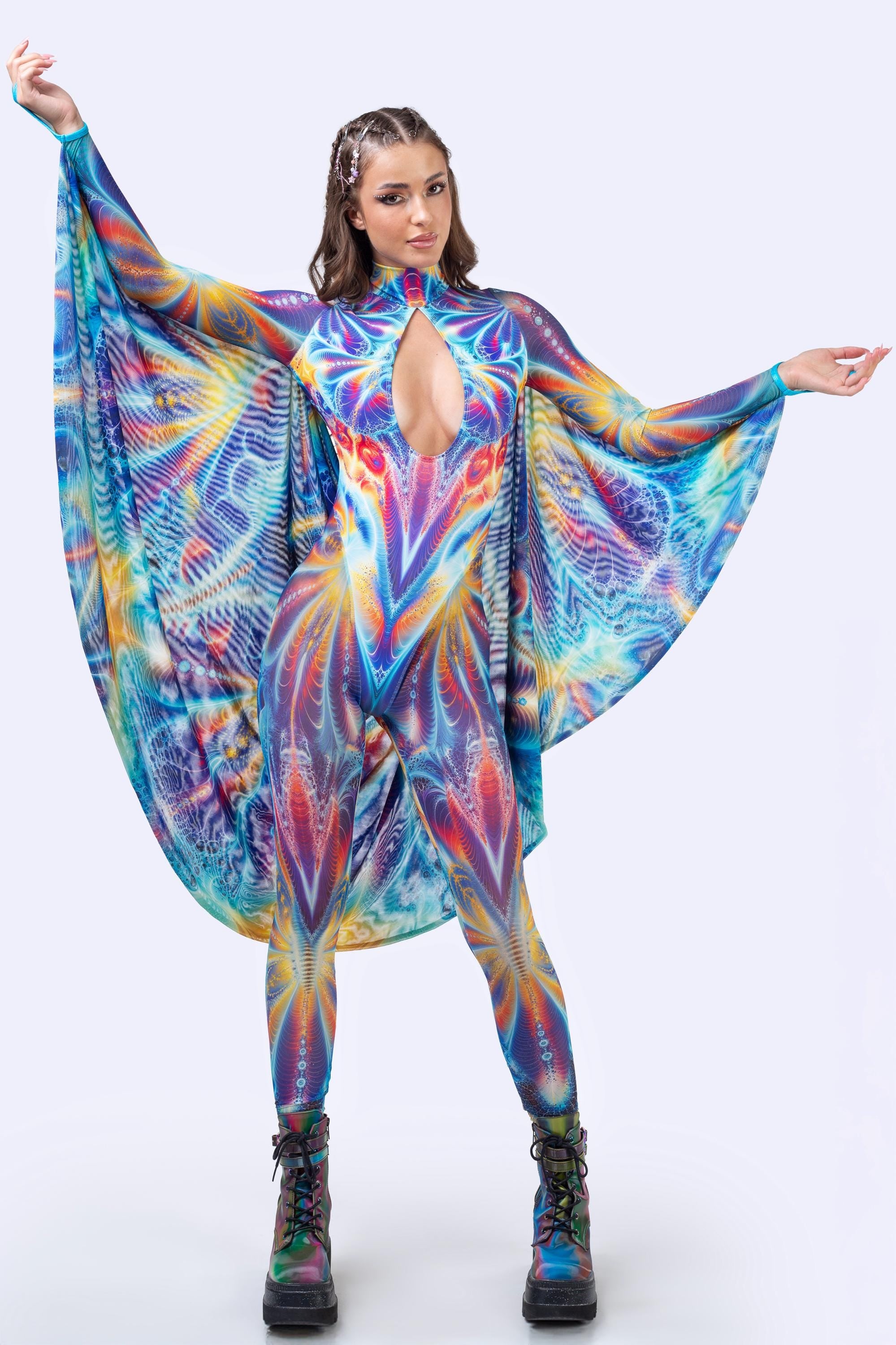 BADINKA Neon Metamorph Keyhole Winged Catsuit Neon-uv, psychedelic
