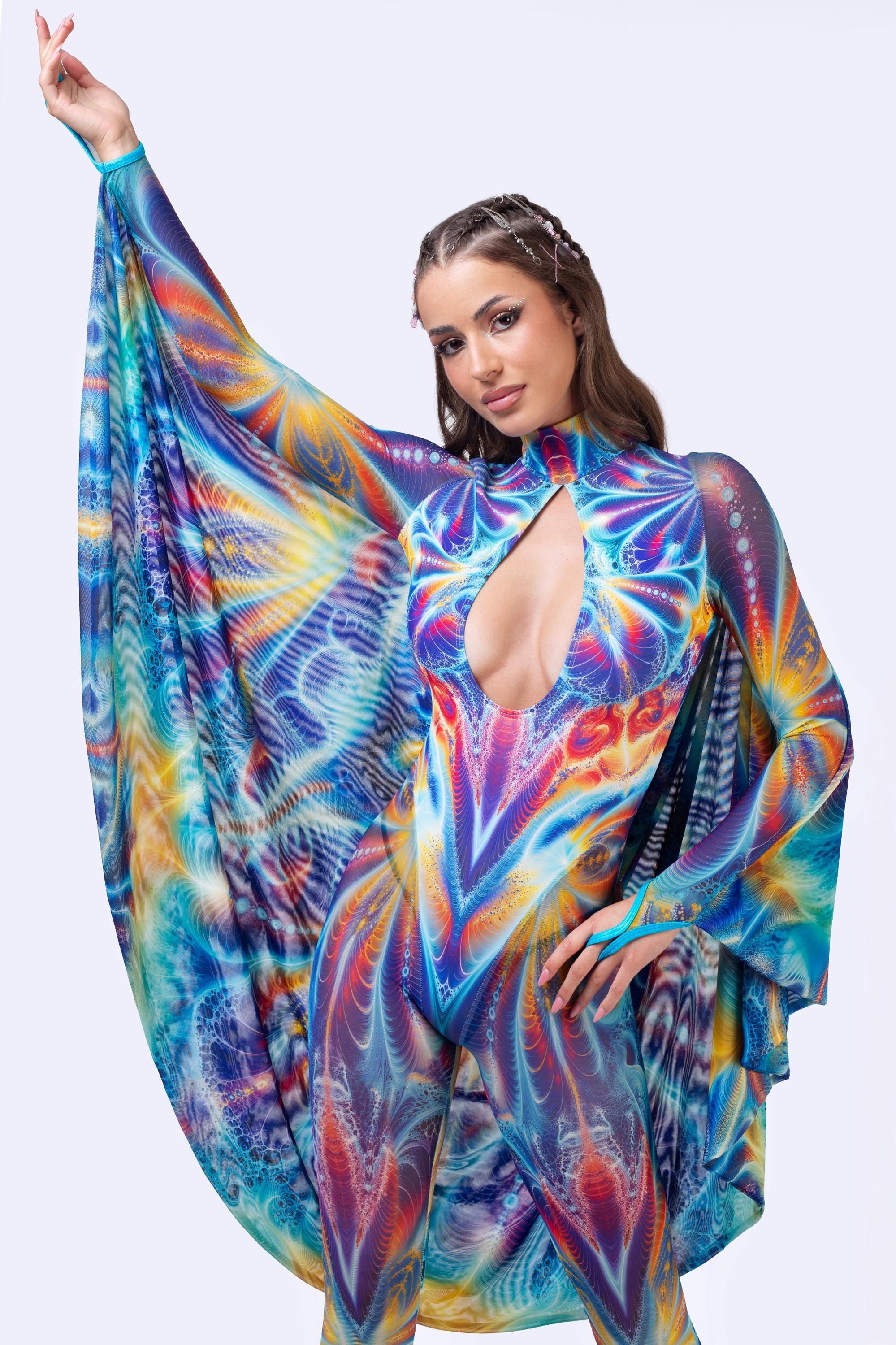 BADINKA Women Neon Metamorph Keyhole Winged Catsuit