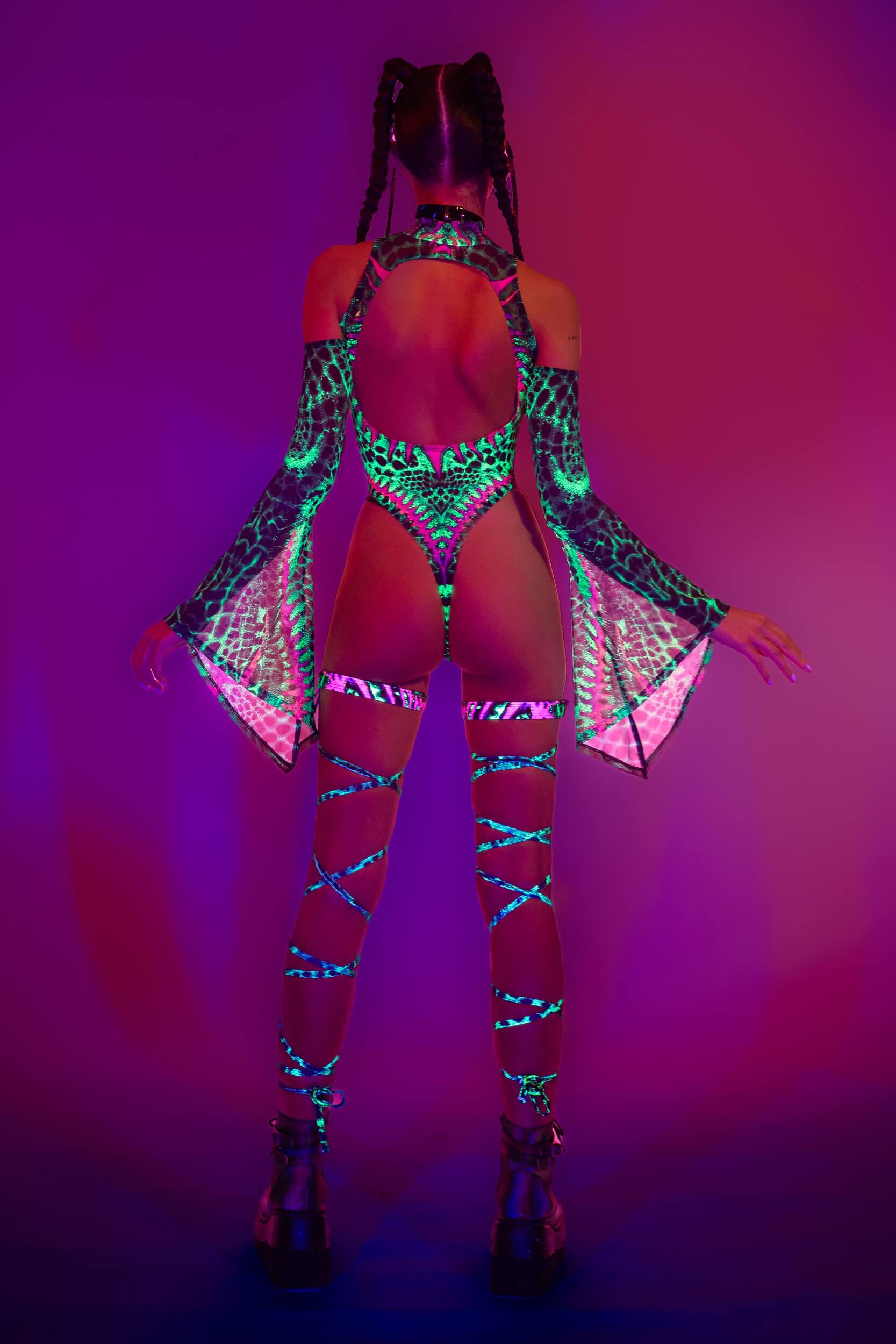 BADINKA Jungle Jade Flared Sleeve Bodysuit Mesh