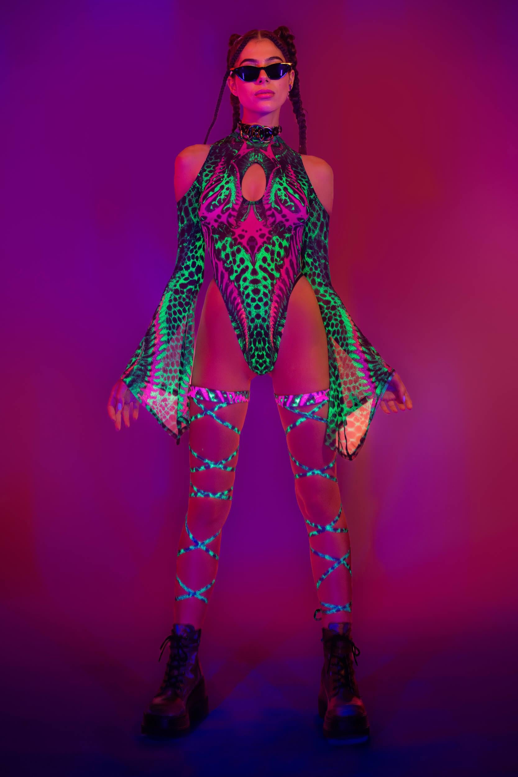 BADINKA Jungle Jade Flared Sleeve Bodysuit Rave