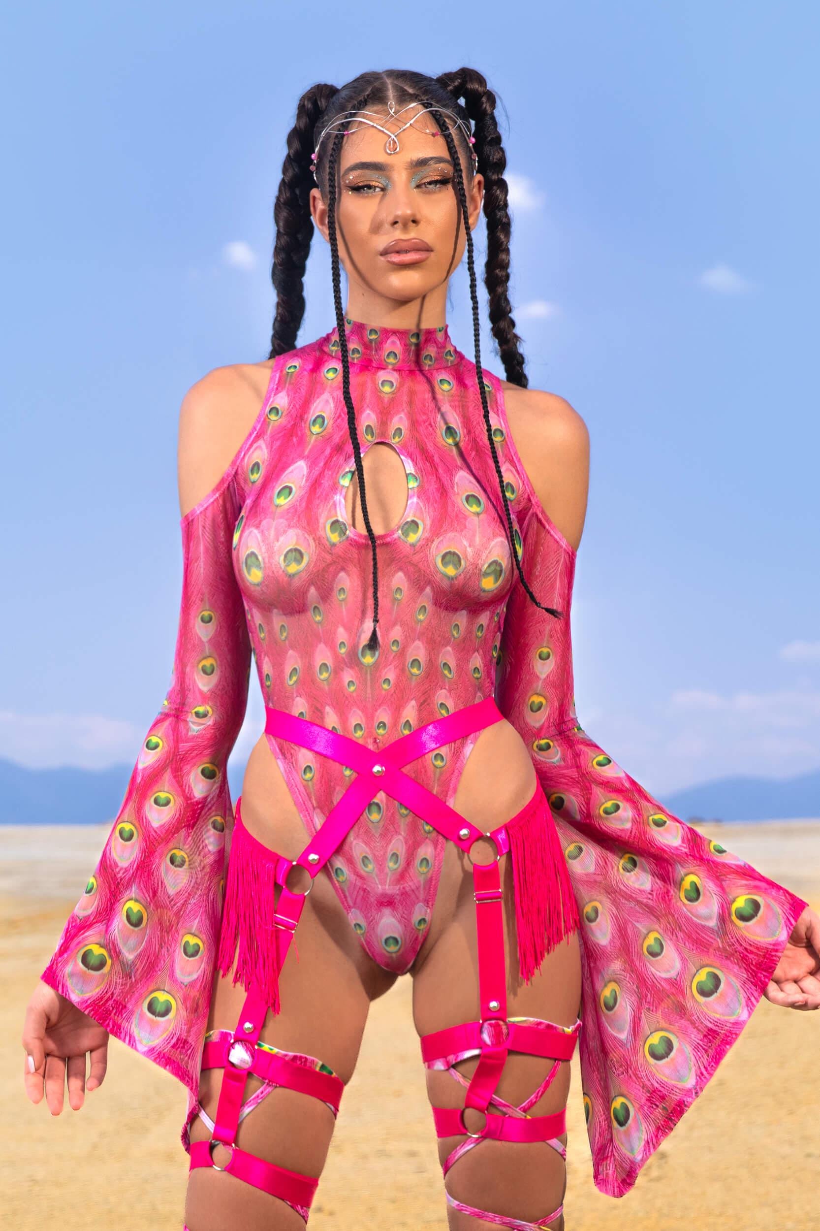 BADINKA Flock Off Pink Flared Sleeve Bodysuit