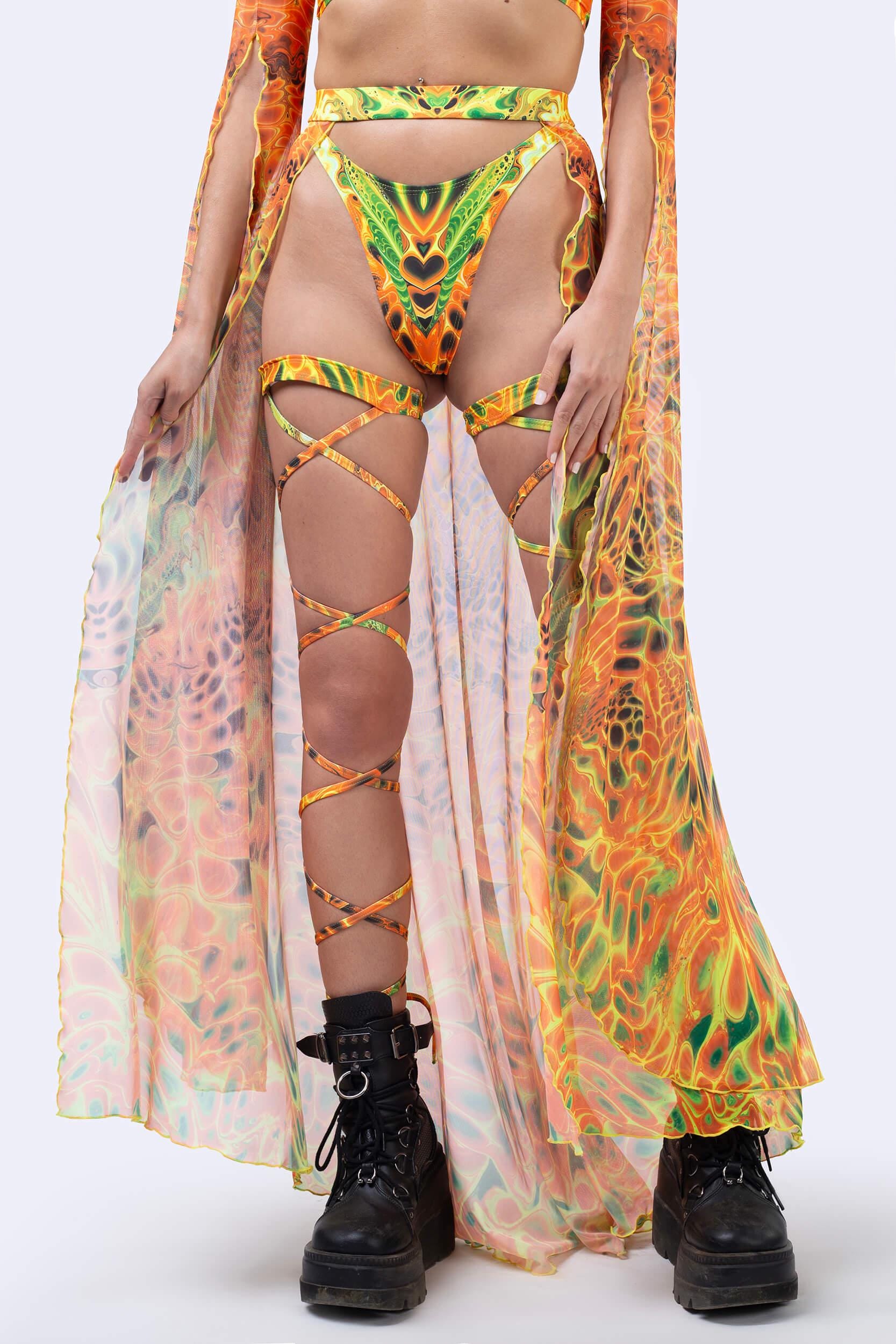 BADINKA Ember Storm Open-Front Skirt Mesh