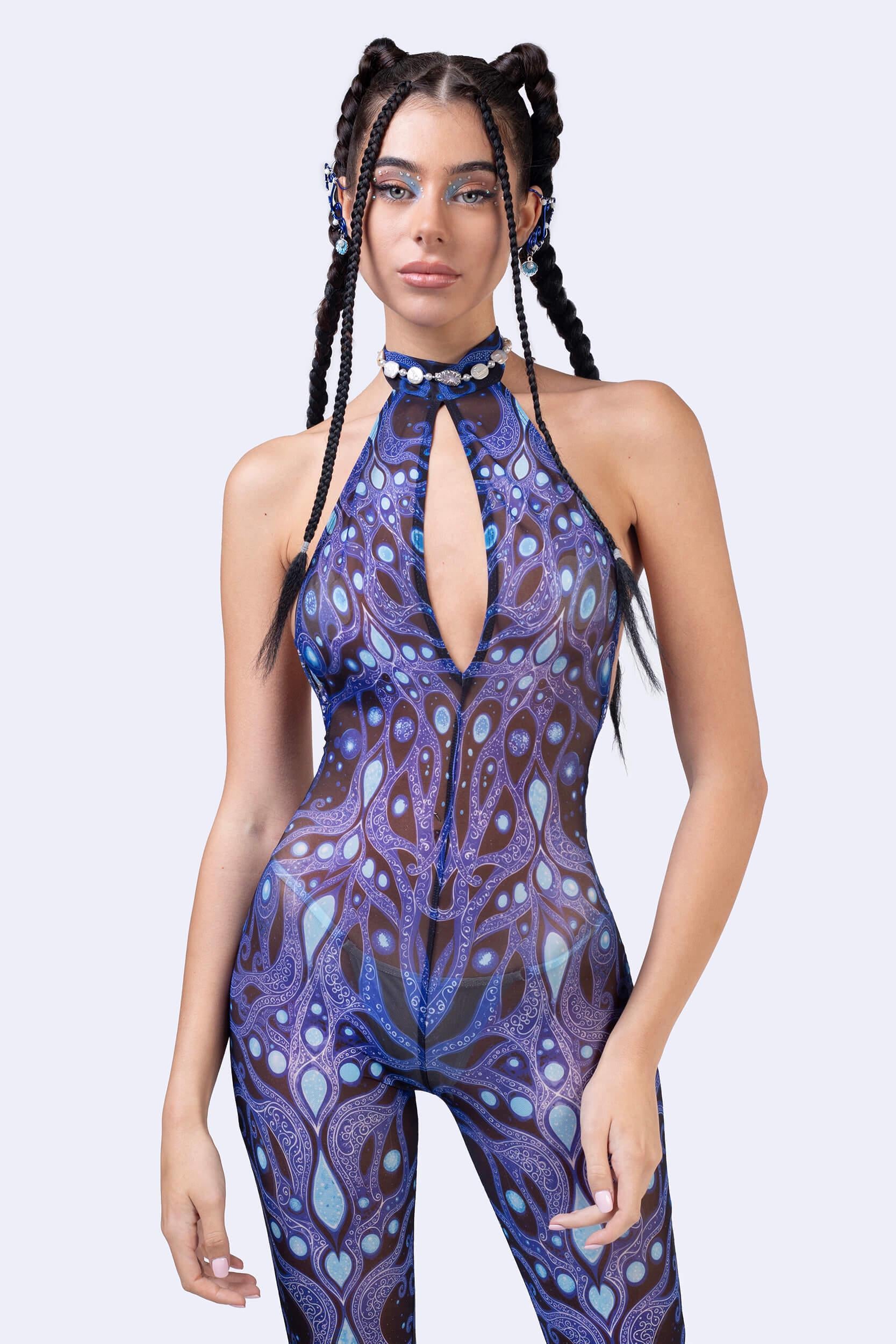 BADINKA Deco Fever Mesh Halter Romper Mesh