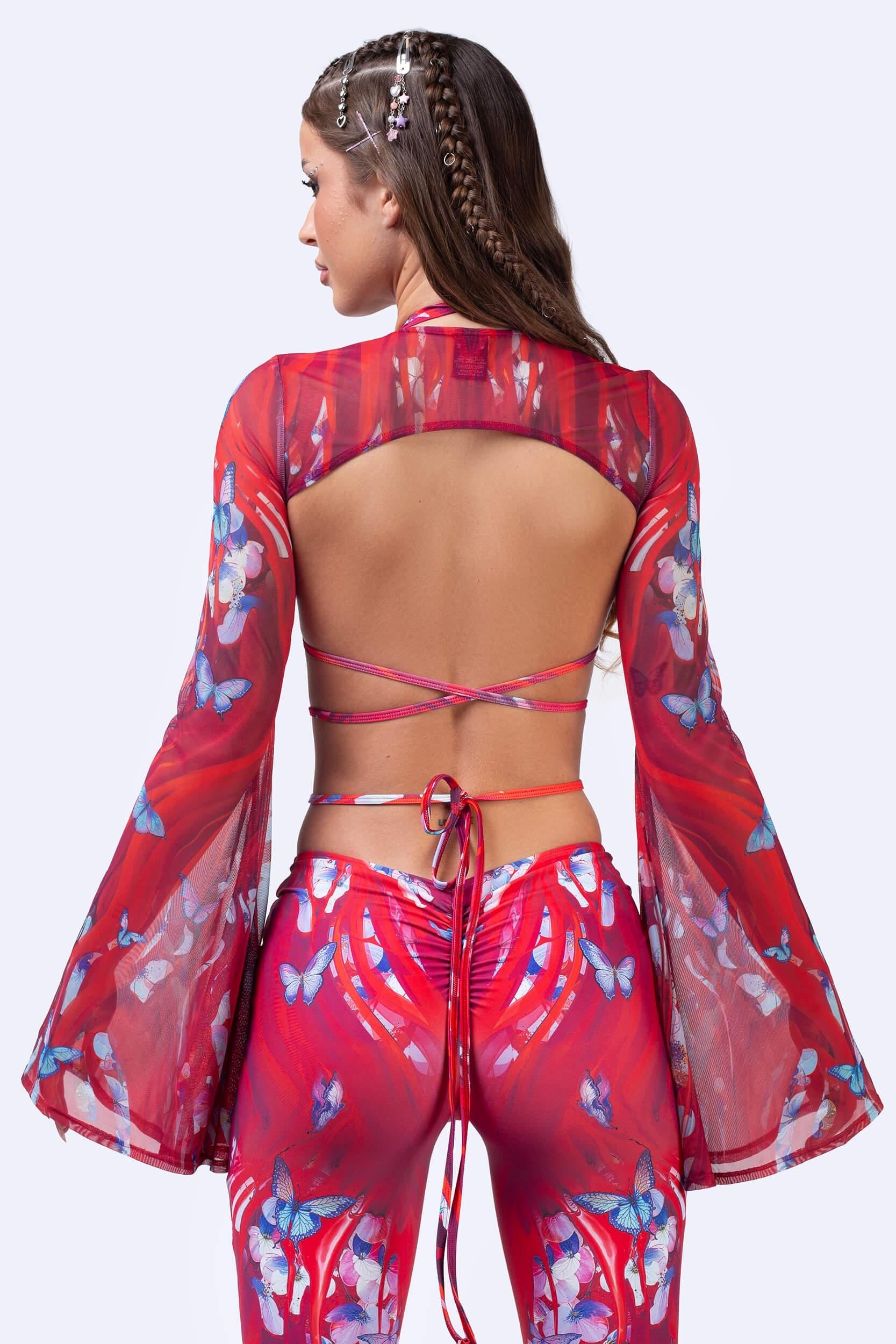 BADINKA Cut the Cameras Wrap Around Triangle Top Mesh, spandex