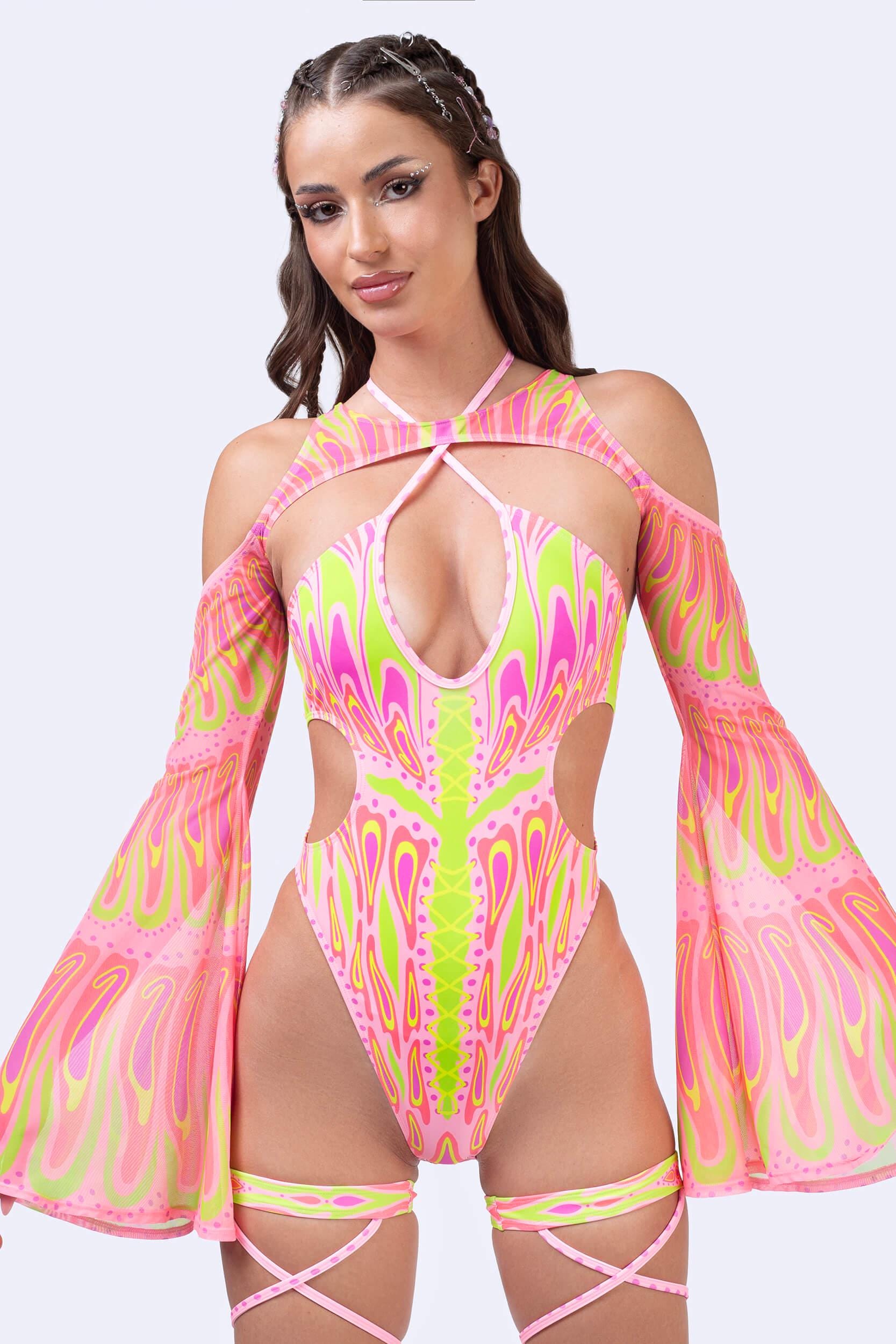 BADINKA Women Blush Moth Keyhole Halter Bodysuit