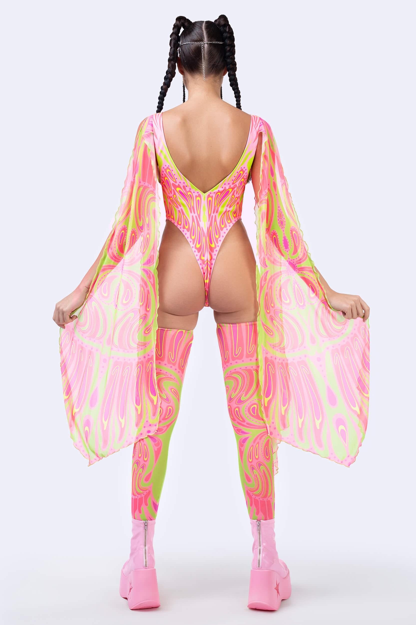 BADINKA Blush Moth Winged Bodysuit Fairy, neon-uv