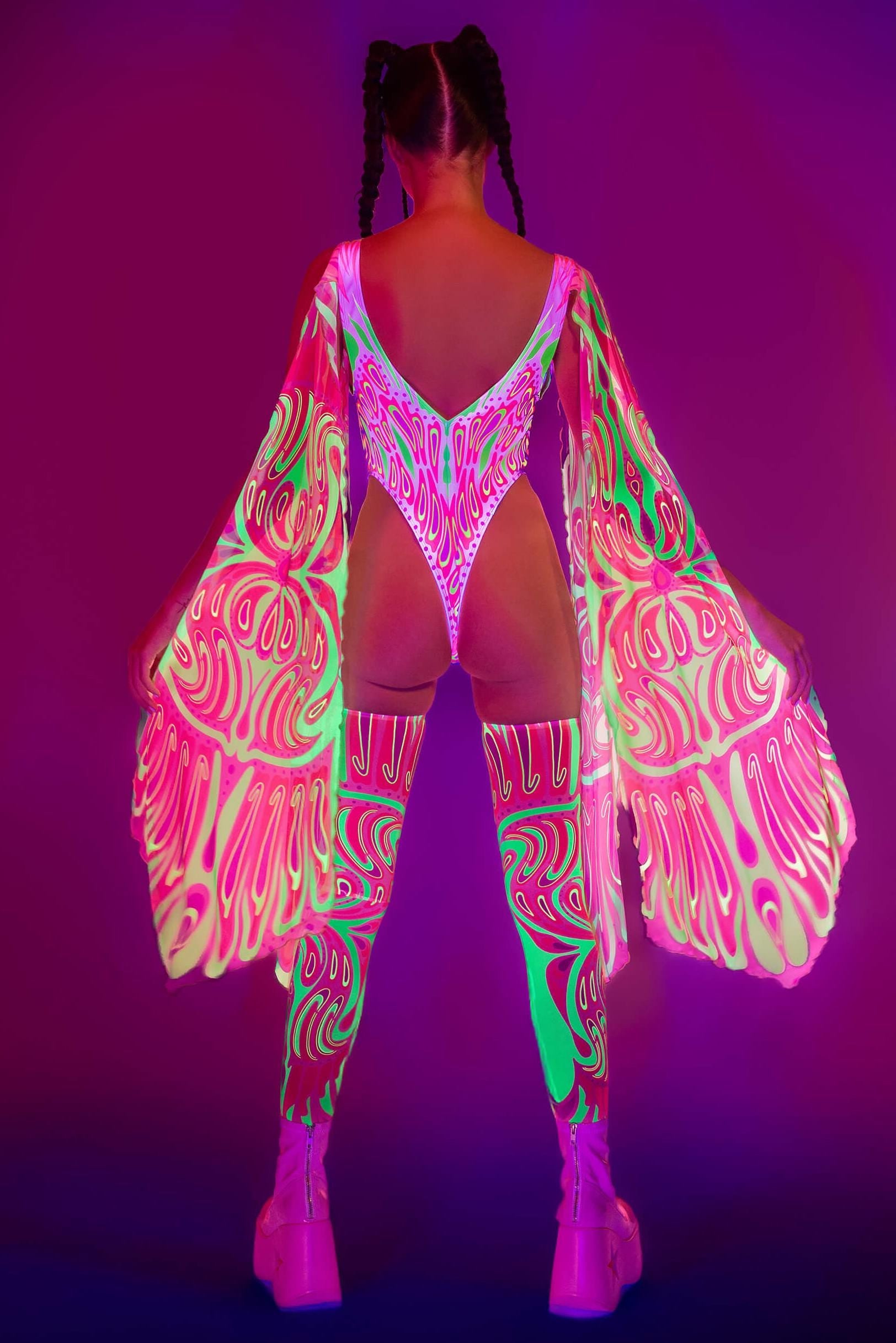 BADINKA Blush Moth Winged Bodysuit Mesh, spandex