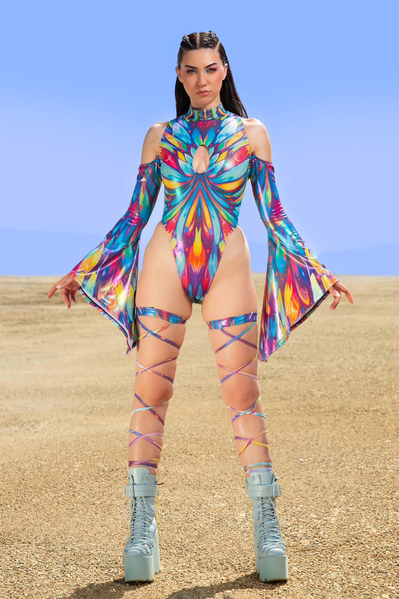 BADINKA Bright On Time Flared Sleeve Bodysuit Rave