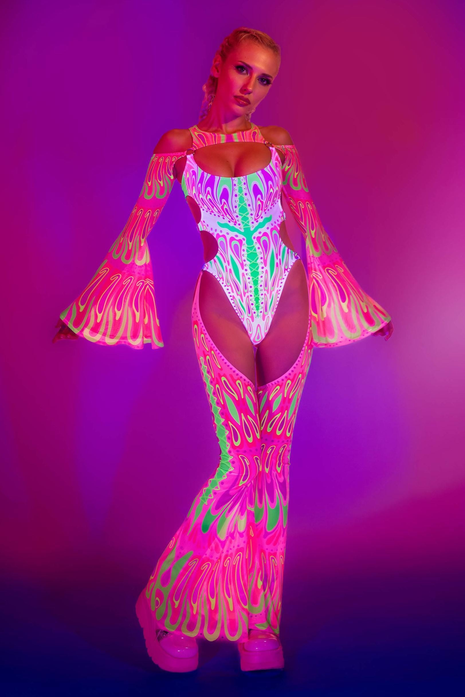 BADINKA Blush Moth Flared Chaps Catsuit