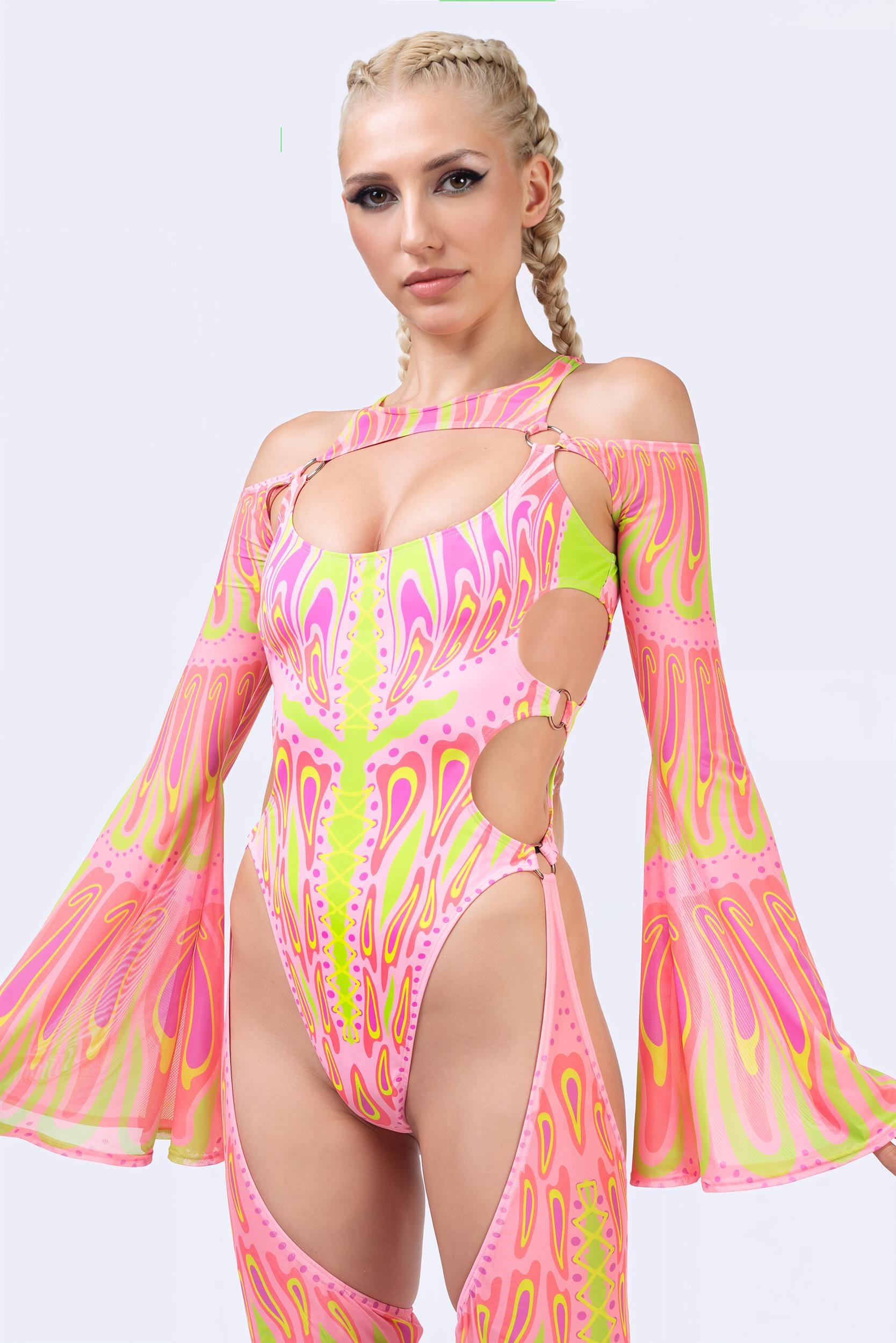 BADINKA Women Blush Moth Flared Chaps Catsuit