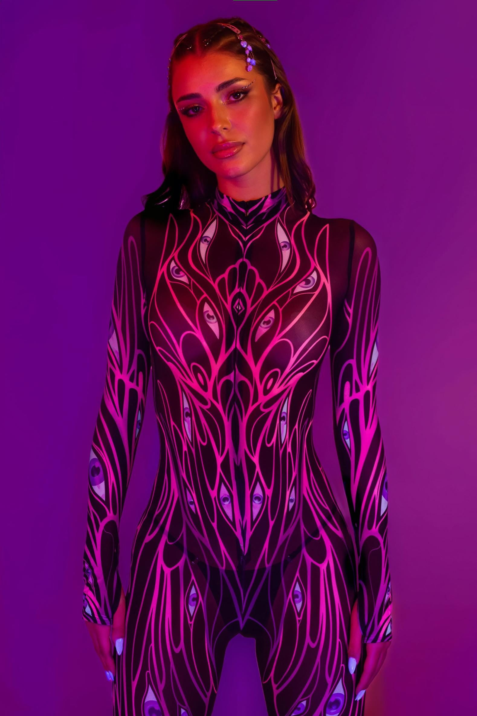 BADINKA All Eyes On You Mesh Costume Goth, neon-uv