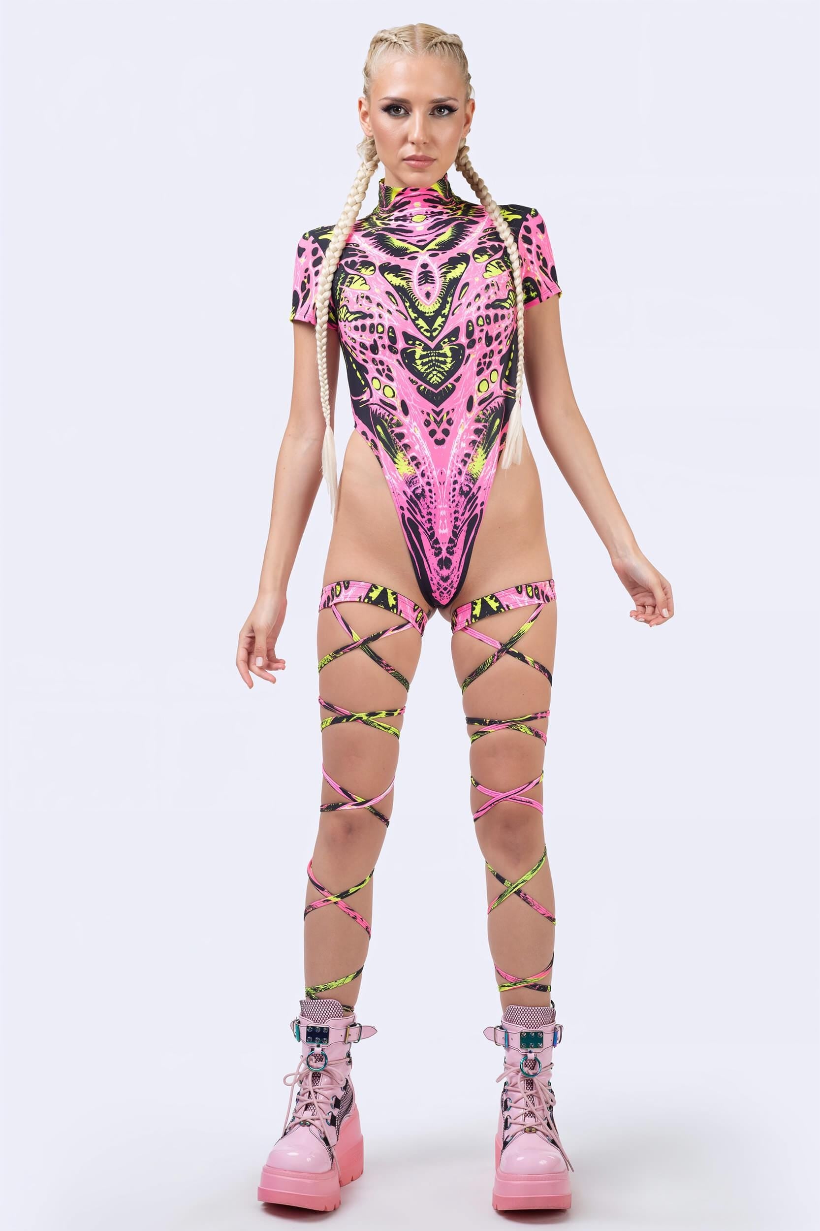 BADINKA Venom Spread Cutout Back Bodysuit Neon-uv, psychedelic