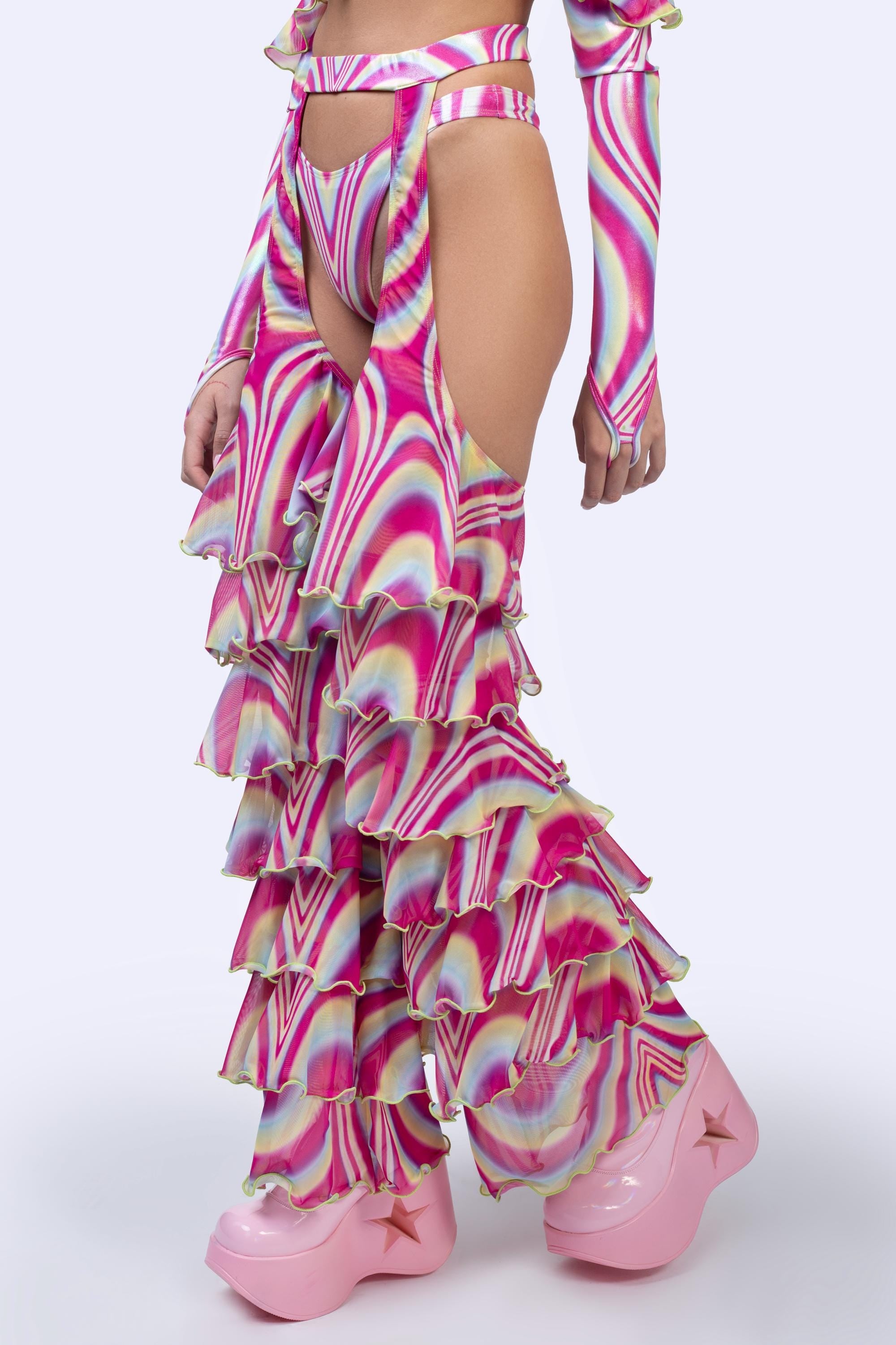 BADINKA Spiral Tease Ruffle Chaps Mesh