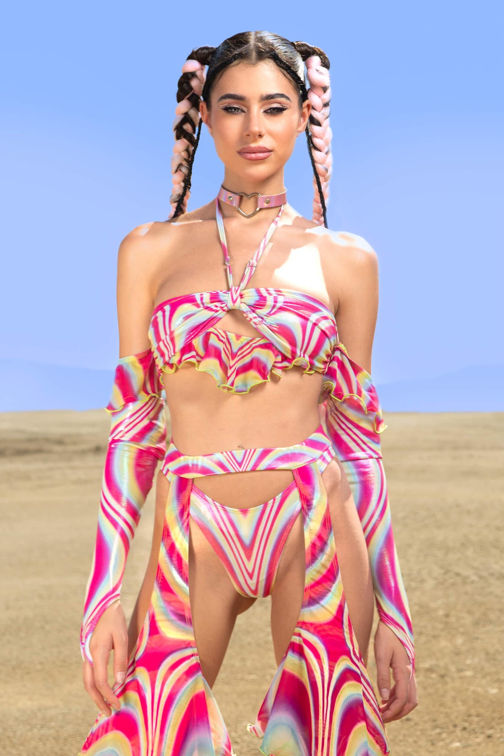 BADINKA Spiral Tease Bandeau Ruffle Top