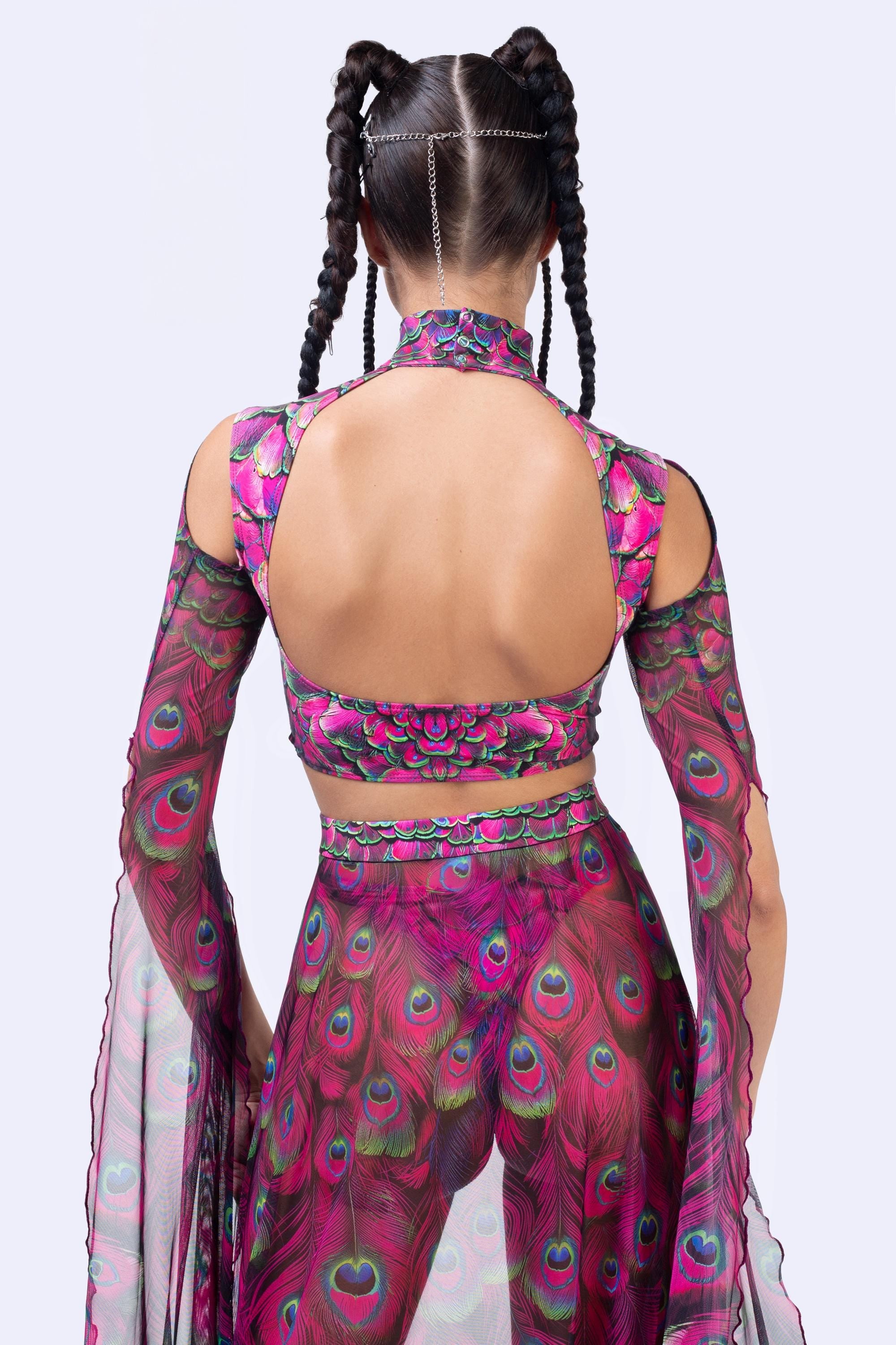 BADINKA Mystic Peacock Magenta Maxi Sleeve Top Mesh, spandex