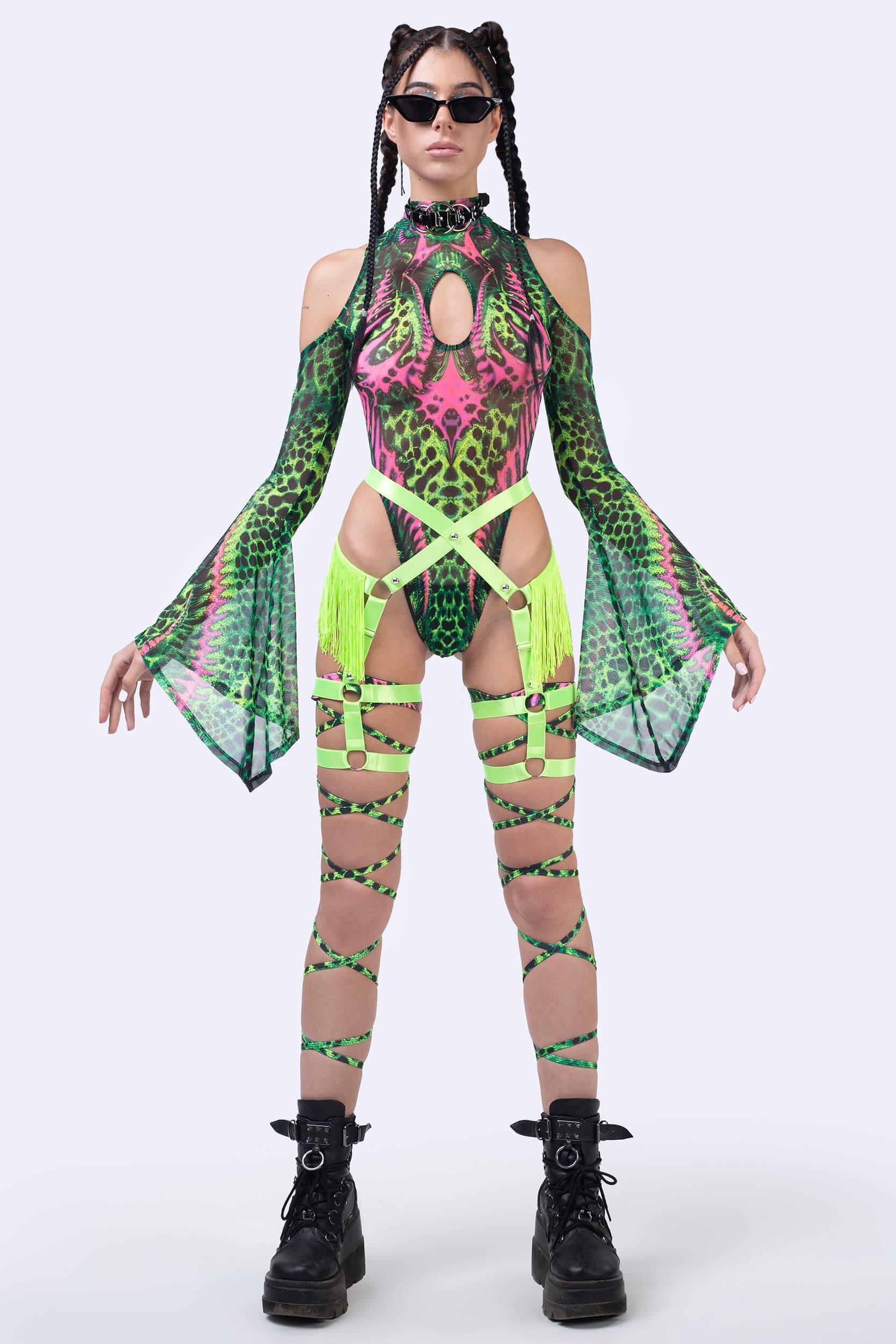 BADINKA Jungle Jade Flared Sleeve Bodysuit Minimal, neon-uv