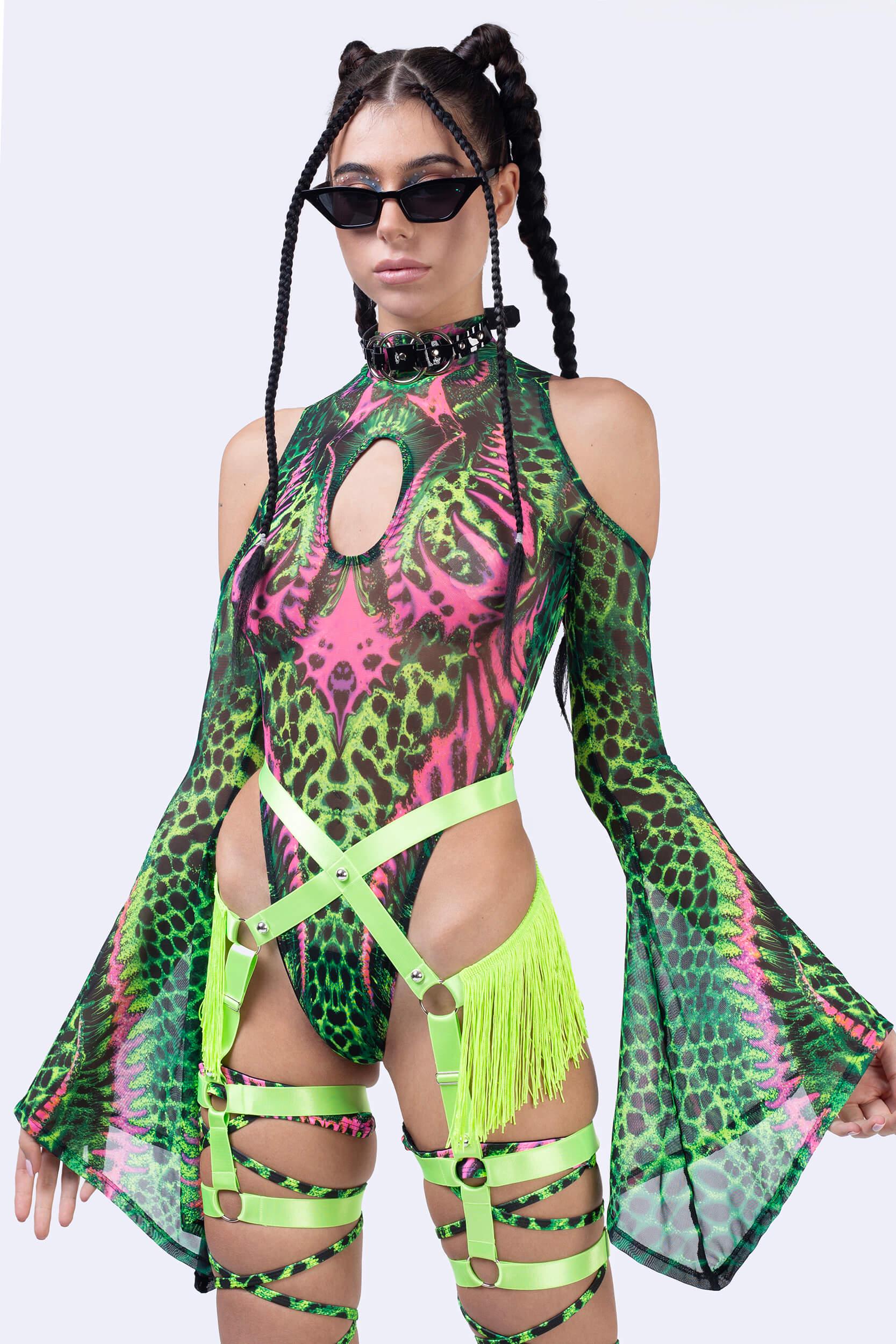 BADINKA Women Jungle Jade Flared Sleeve Bodysuit