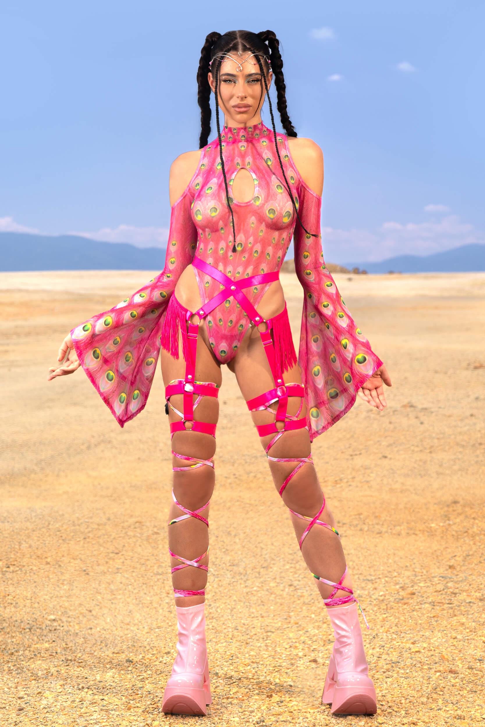 BADINKA Flock Off Pink Flared Sleeve Bodysuit Rave