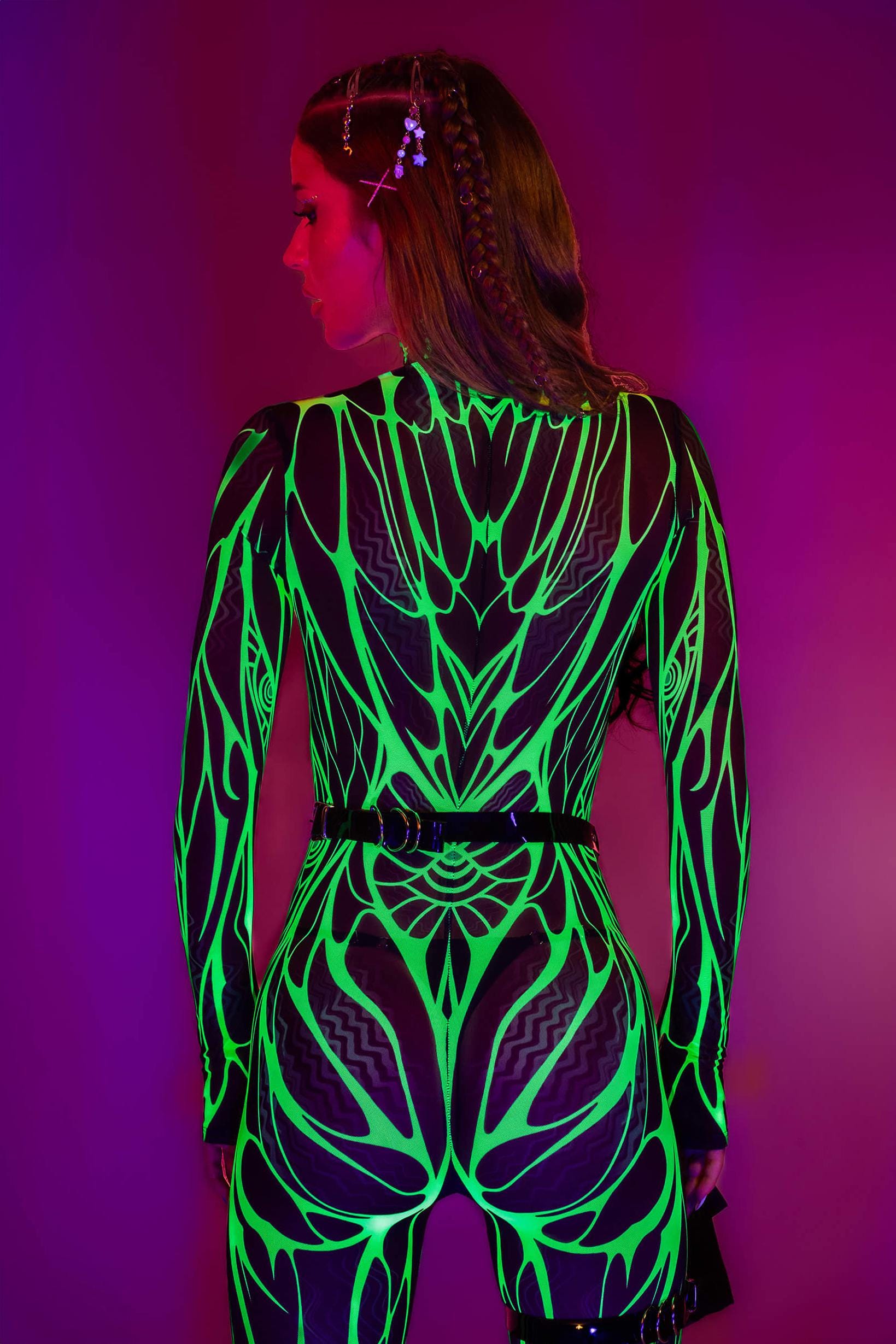 BADINKA Glow Protocol Mesh Costume Black, green