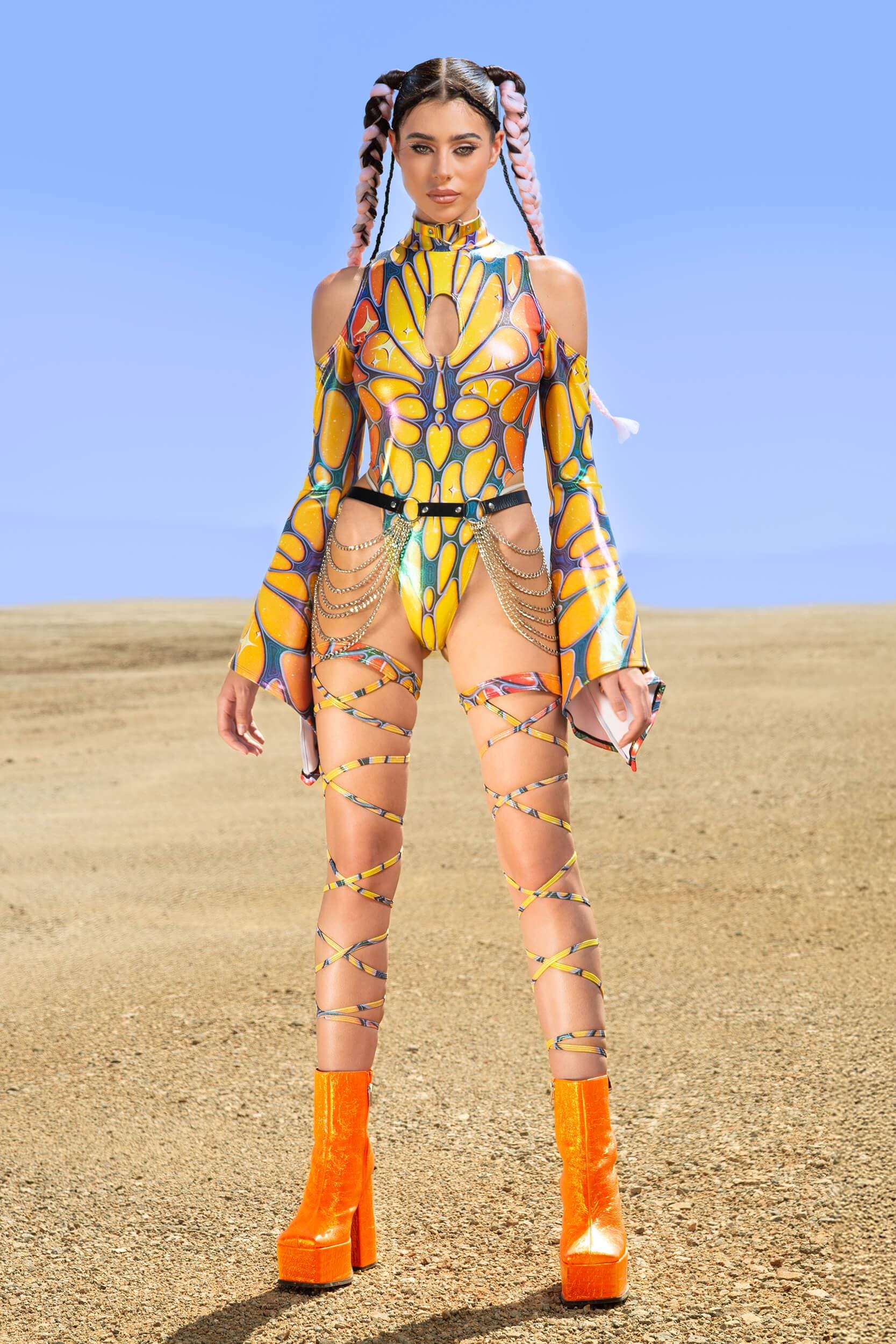 BADINKA Flight Risk Peachy Flared Sleeve Bodysuit Rave