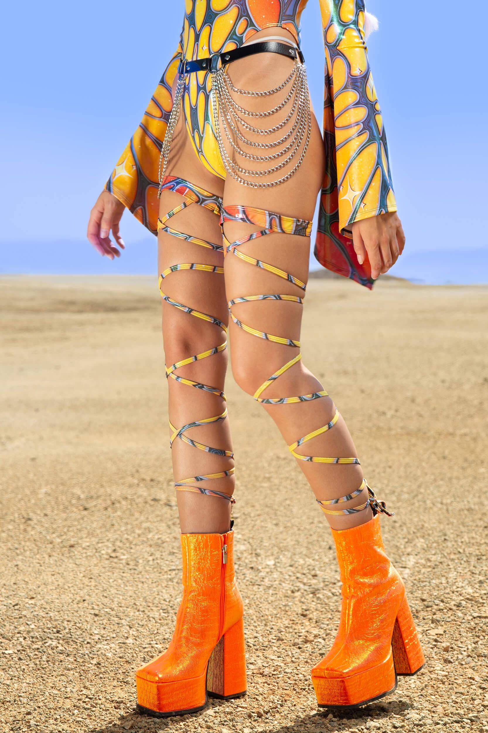 BADINKA Flight Risk Peachy Flared Sleeve Bodysuit Shiny