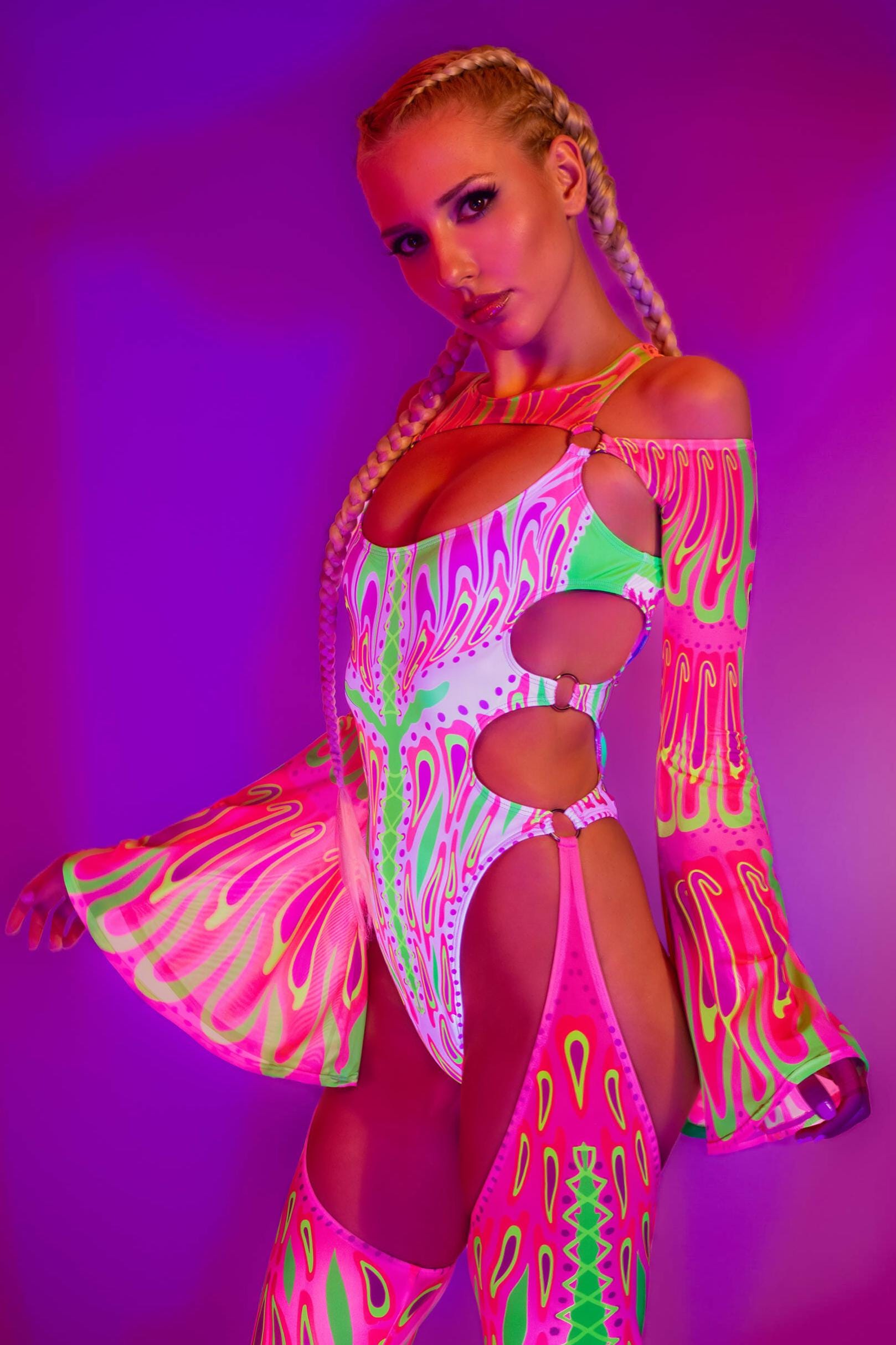 BADINKA Blush Moth Flared Chaps Catsuit Rave