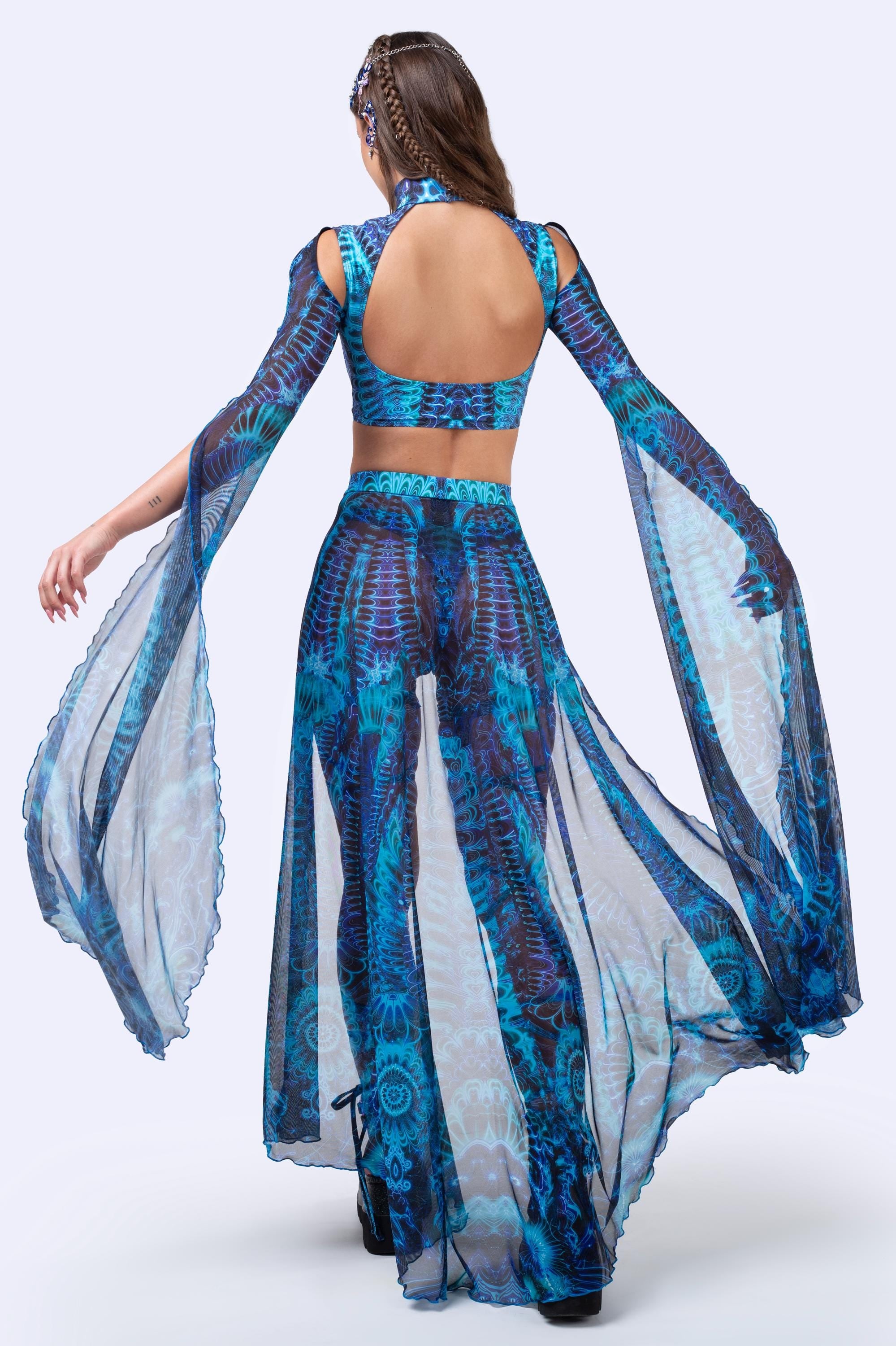BADINKA Midnight Gardens of Paradise Maxi Sleeve Top Bare-back, flowy, keyhole