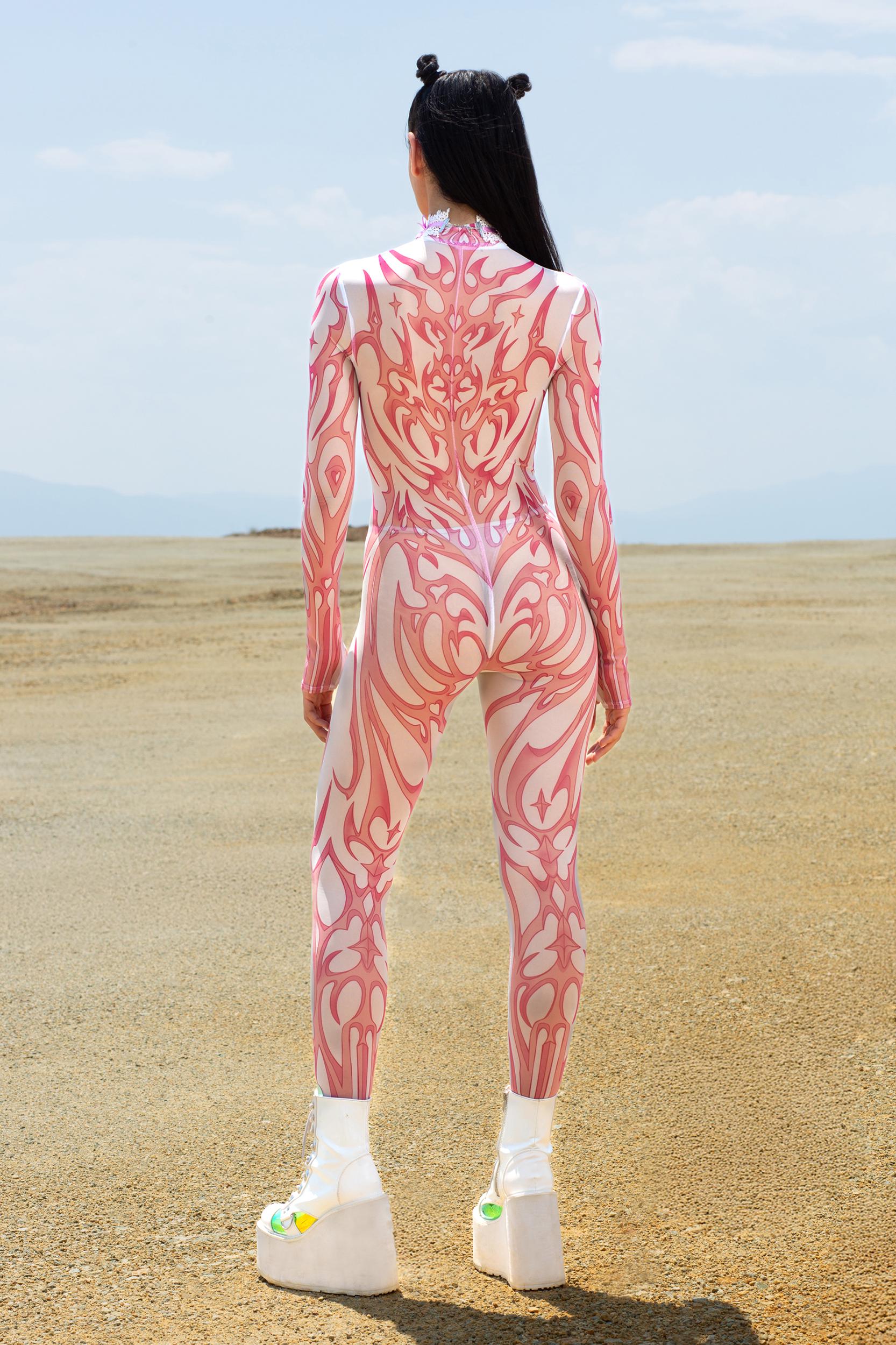 BADINKA Hot Pink Ashes Mesh Costume Mesh