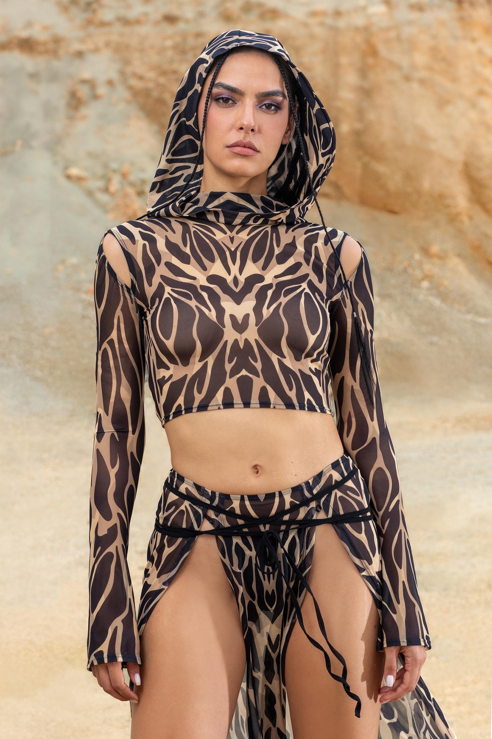 BADINKA Animalistic Nude Hooded Top