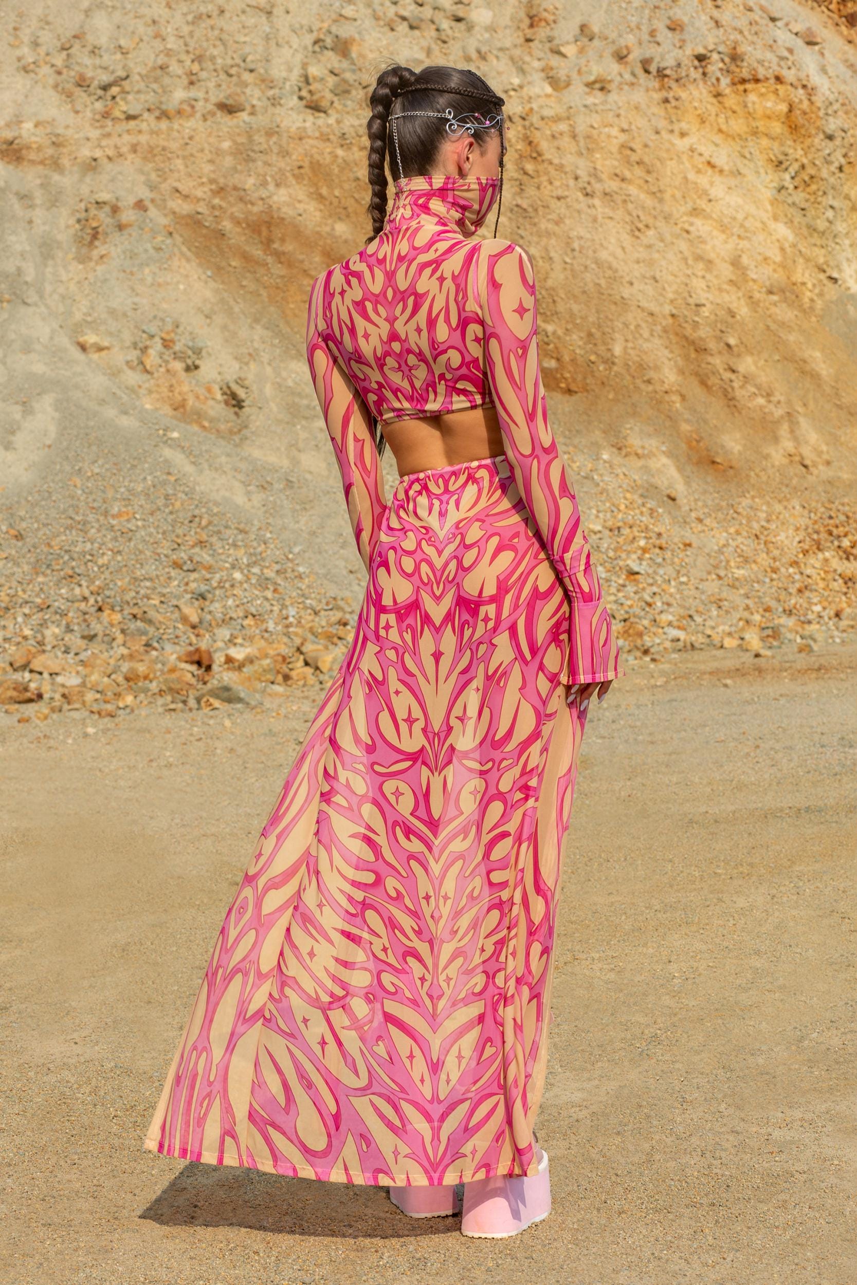 BADINKA Nude Ashes Maxi Dress Mesh