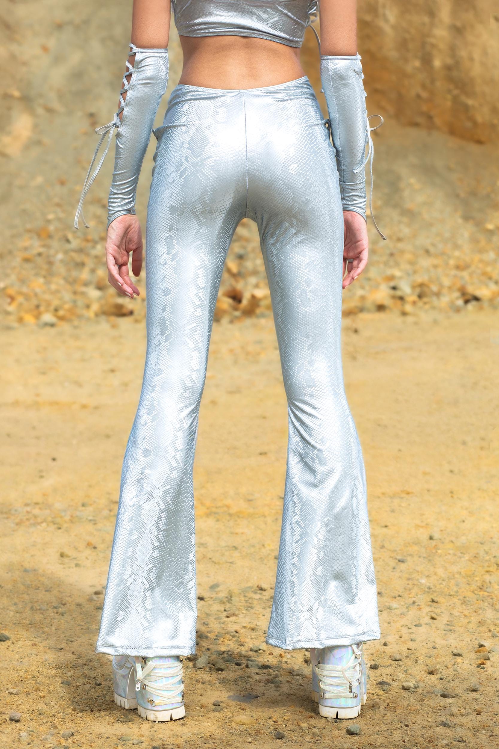 BADINKA Hard To Get Lace Up One Shoulder Top and Pants Set Asymmetric, bell-bottoms