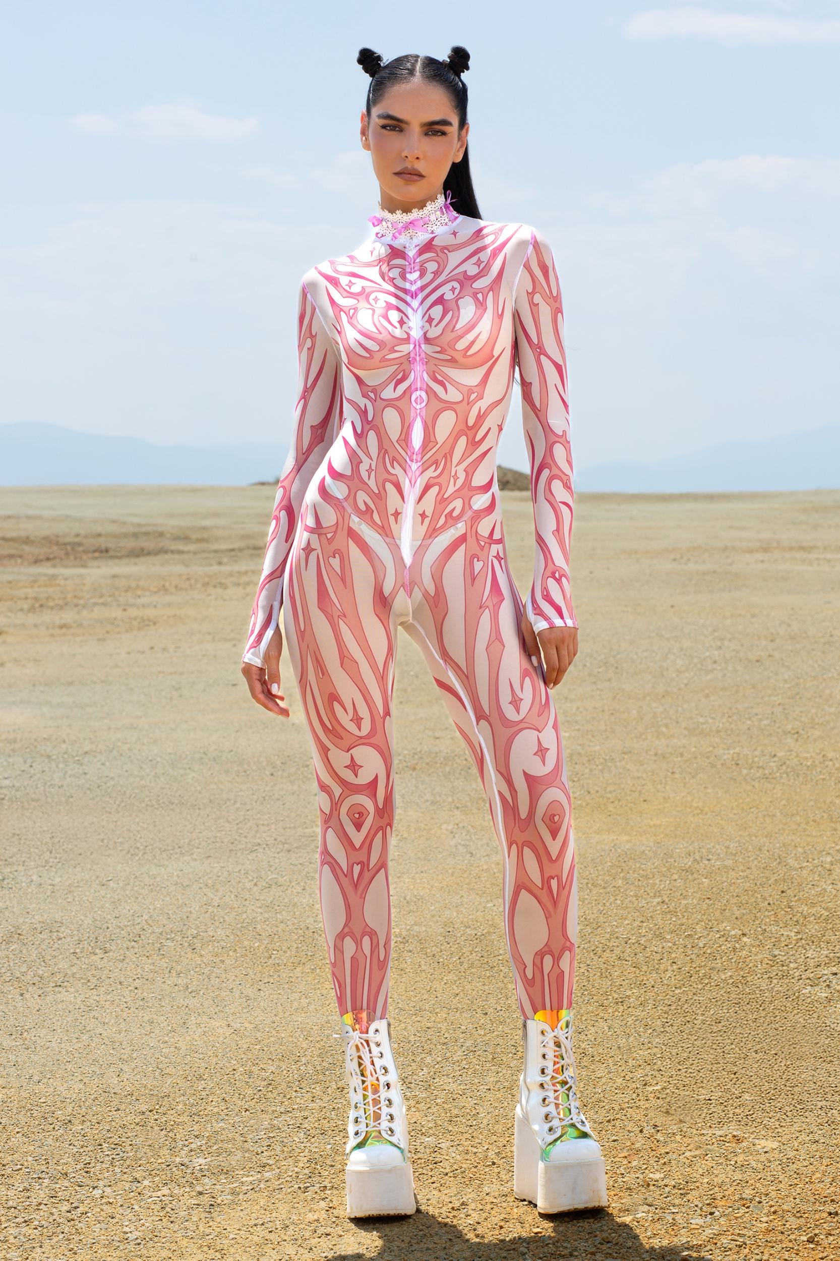 BADINKA Hot Pink Ashes Mesh Costume Rave