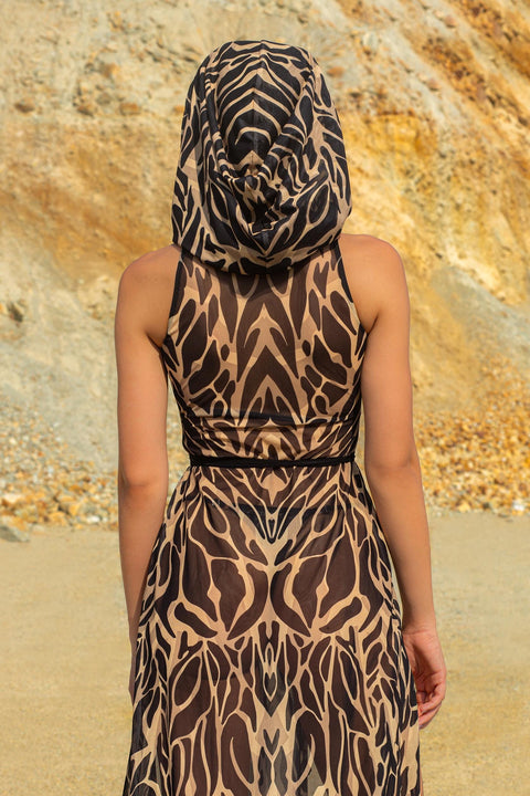 Animalistic Nude Hooded Dress