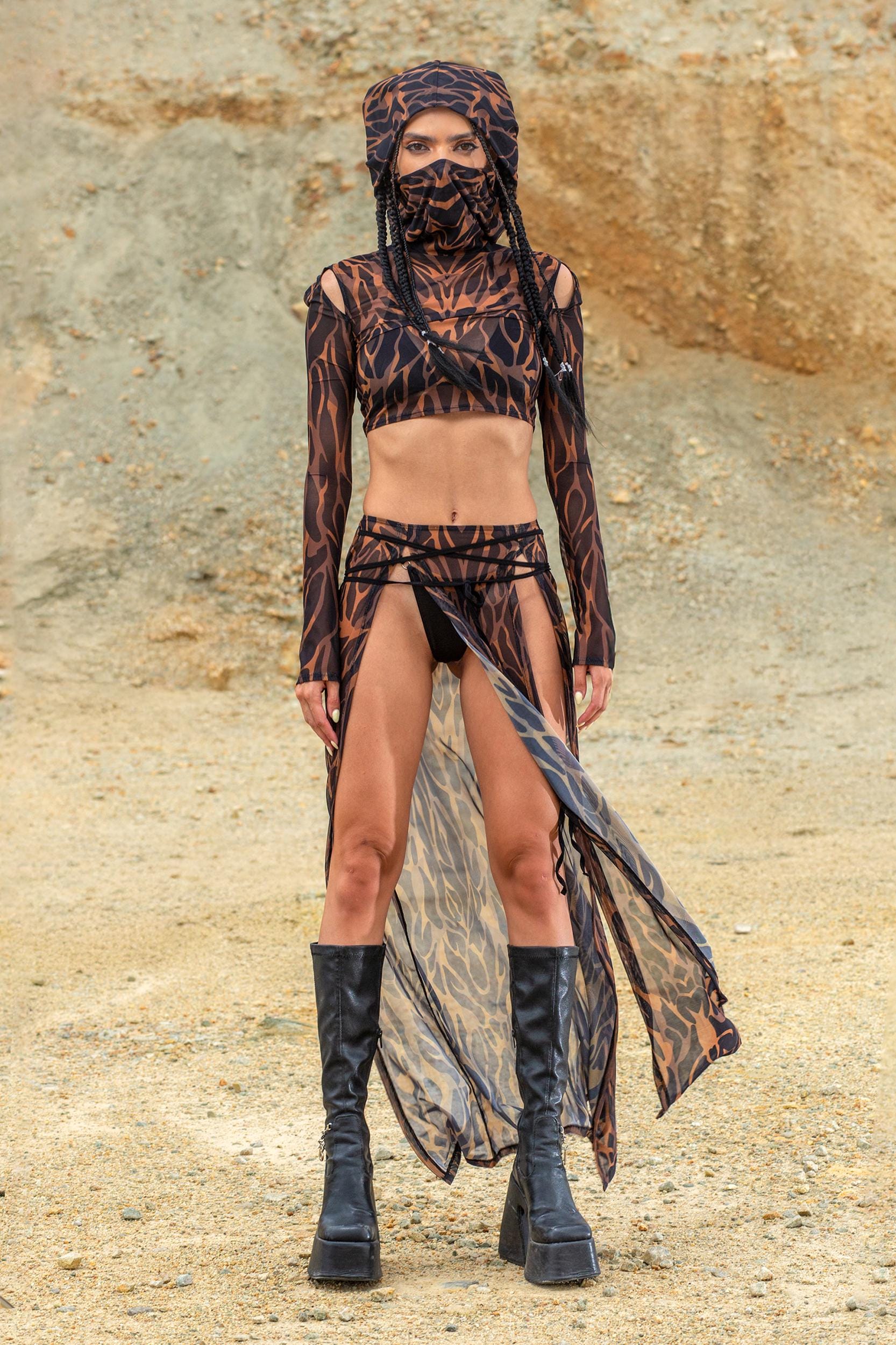 BADINKA Animalistic Slit Mesh Skirt Rave