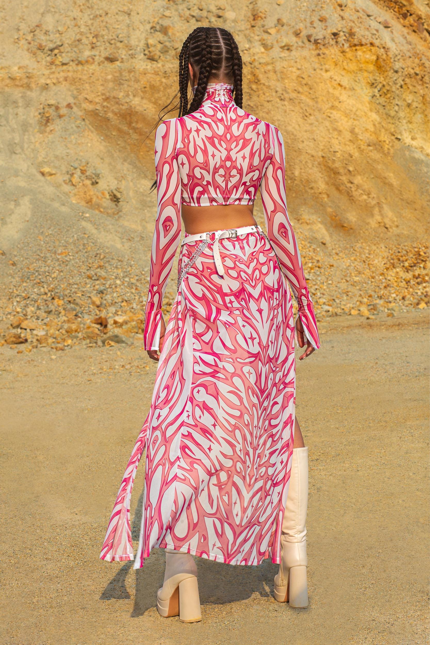 BADINKA Hot Pink Ashes Maxi Dress Mesh