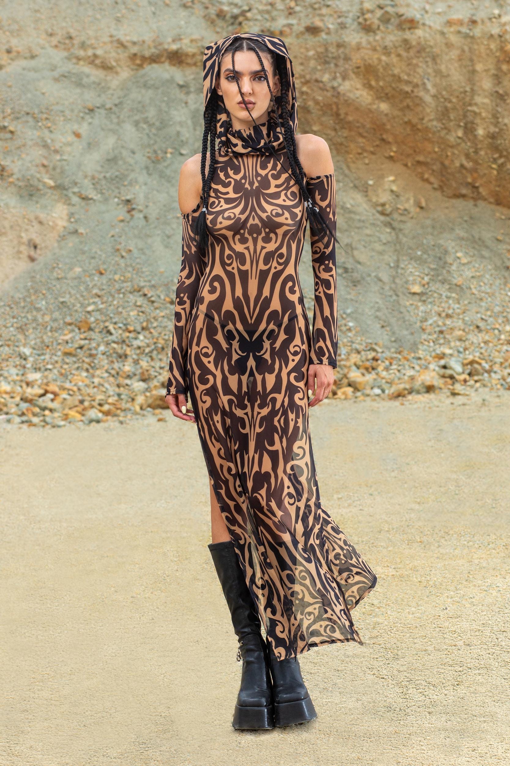BADINKA Ritual Hooded Long Sleeve Dress Rave