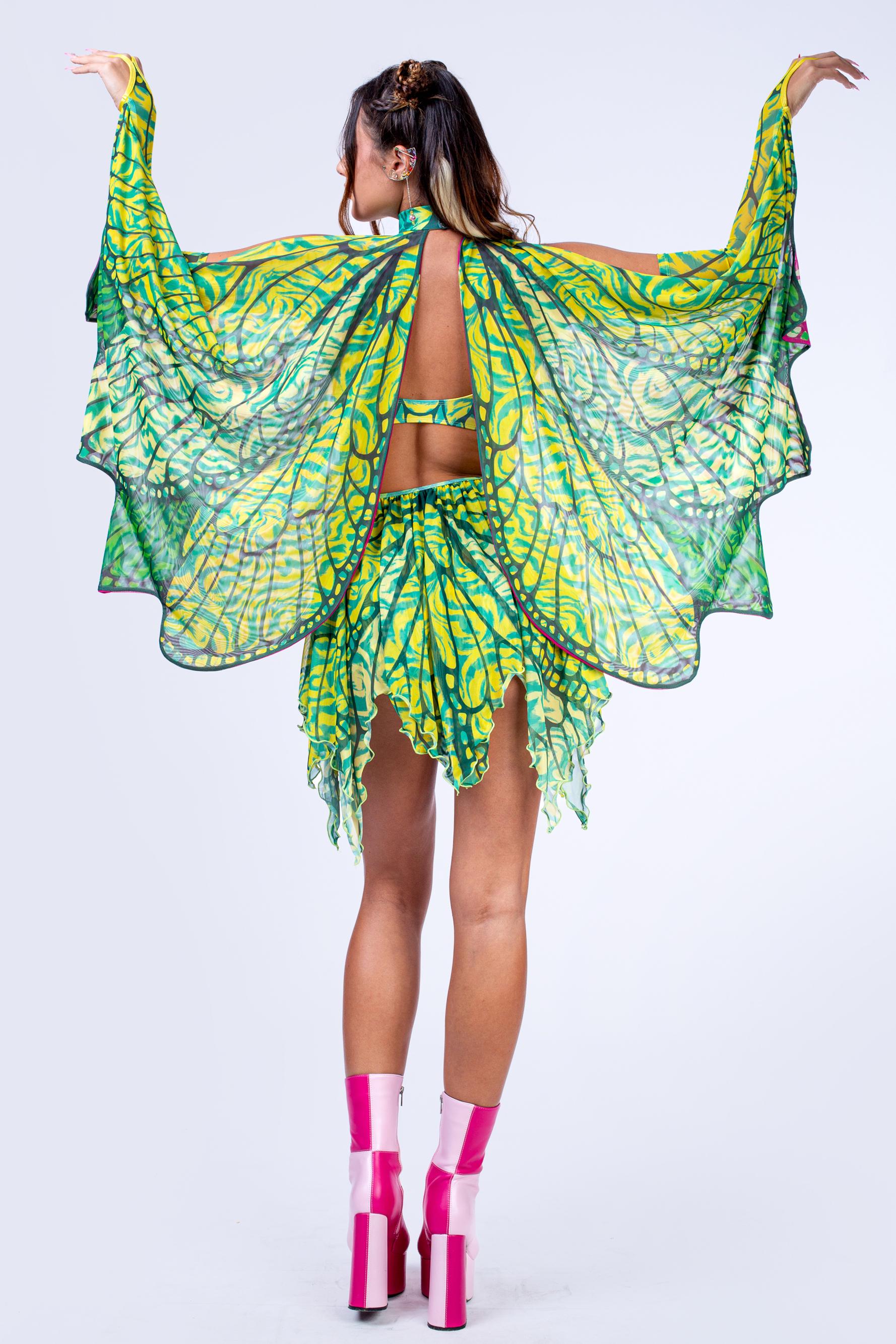 Layered Asymmetric Fairy Dress with Double Print Wings
