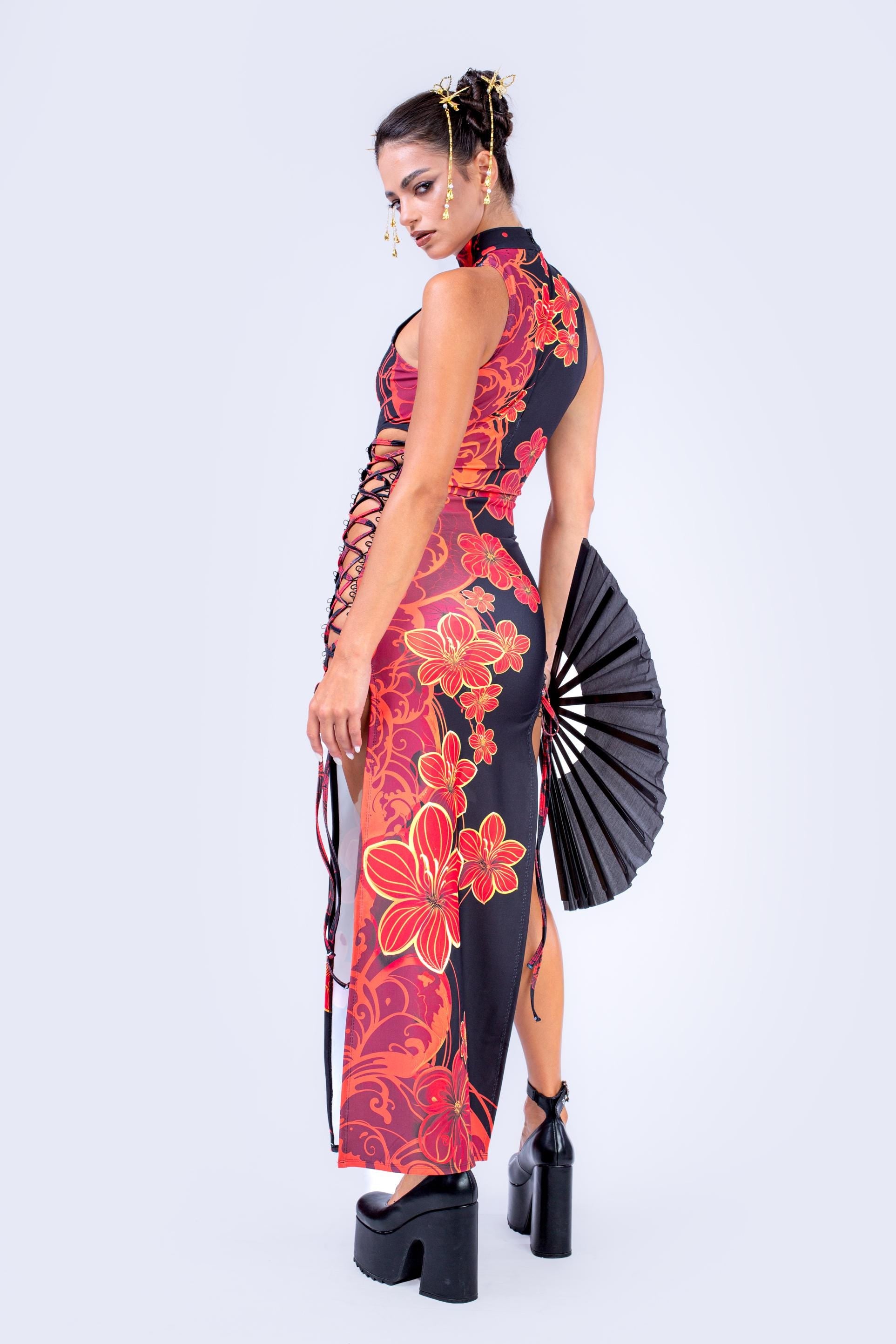 BADINKA Women Silk Ritual Criss-Cross Slit Dress