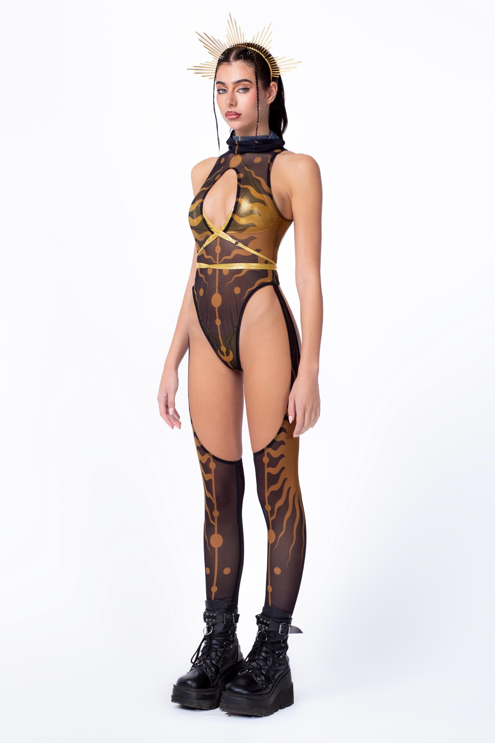 BADINKA Women Sunbeam Mesh Cut-Out Catsuit