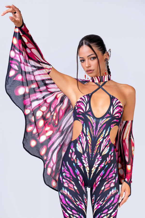 Mourning Monarch Keyhole Halter Catsuit
