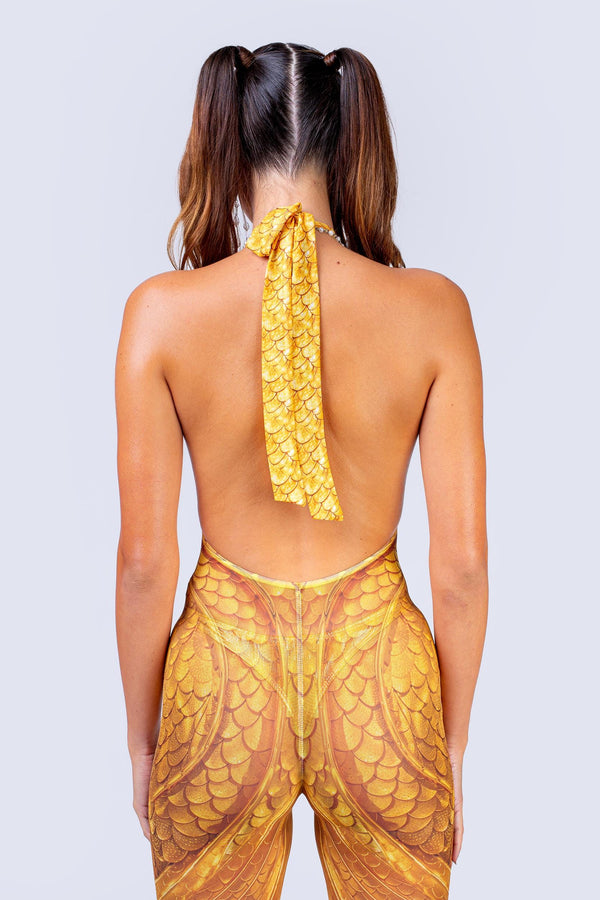 Gold Tide Mesh Halter Romper