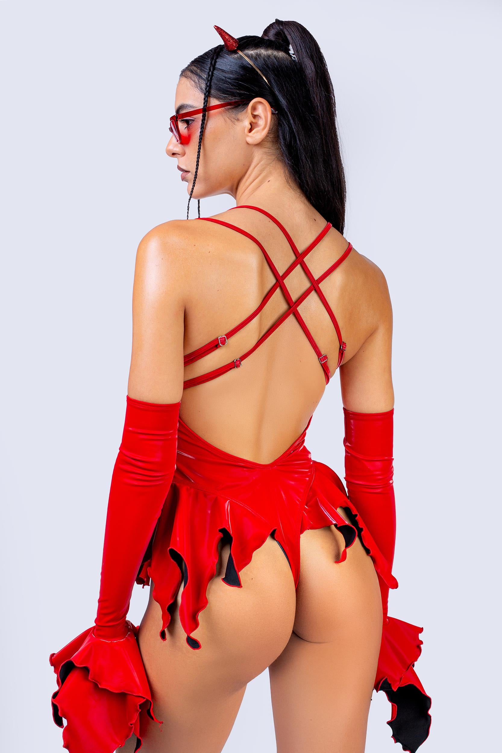 BADINKA Game On Ruffled Bodysuit Red