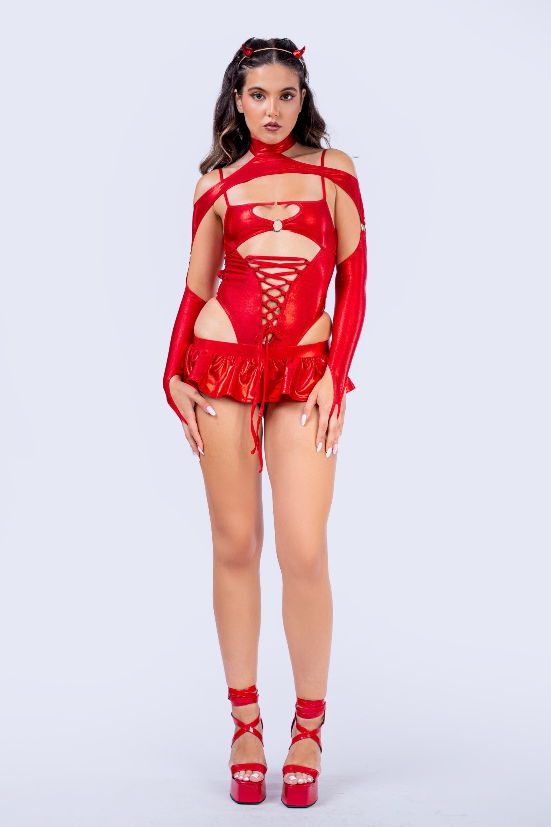 BADINKA Fireplay Lacy Bodysuit and Cutout Shrug Halloween, rave