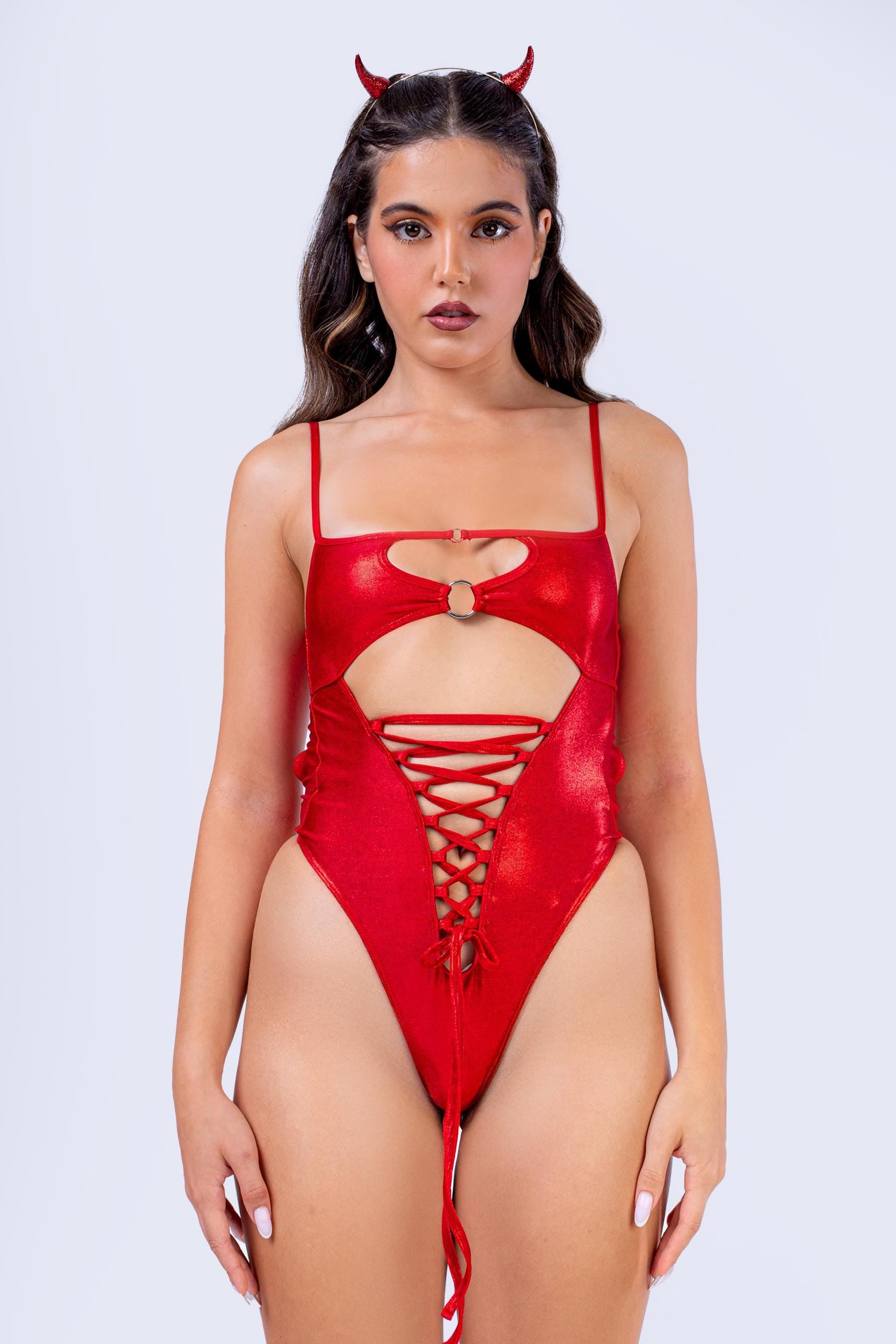 BADINKA Women Fireplay Lacy Bodysuit and Cutout Shrug