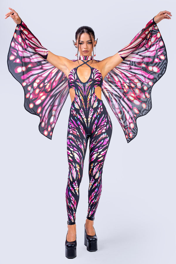 Mourning Monarch Keyhole Halter Catsuit