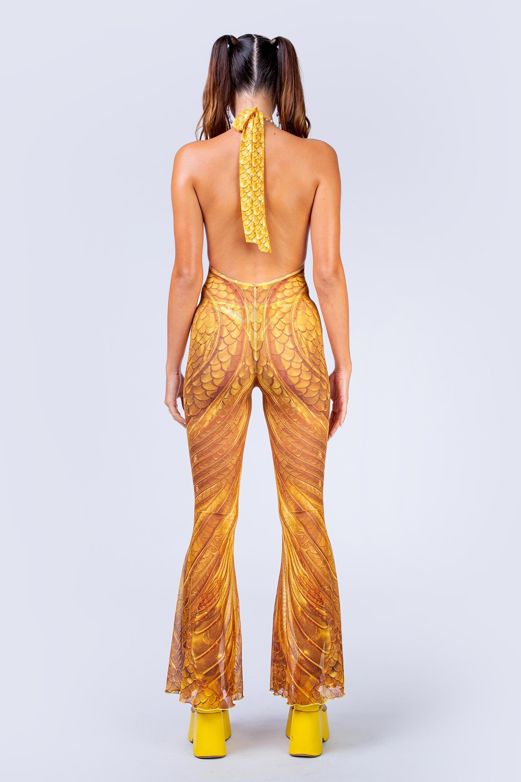 BADINKA Gold Tide Mesh Halter Romper Mesh