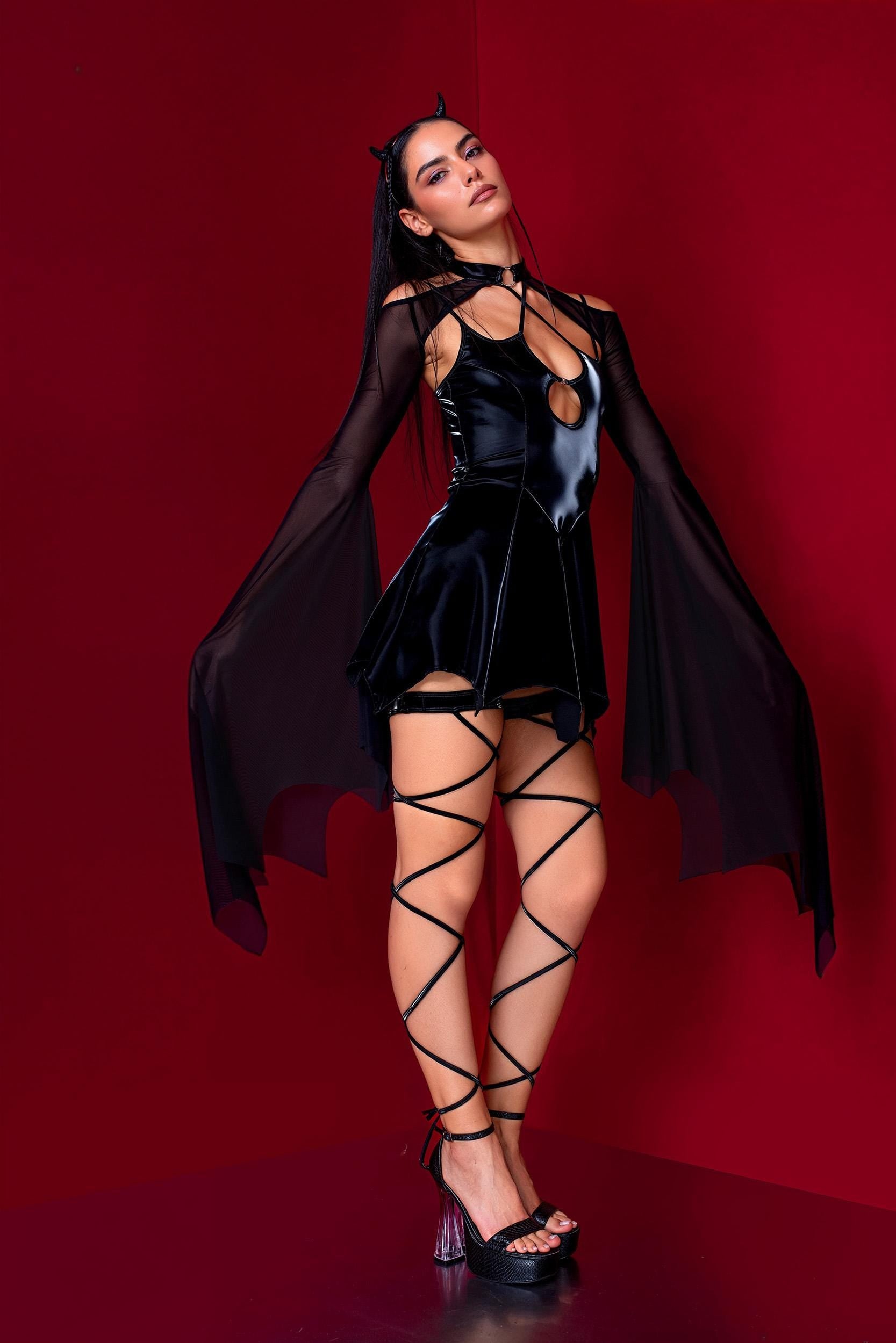 BADINKA Women Bring On The Wing Mini Dress And Mesh Shrug