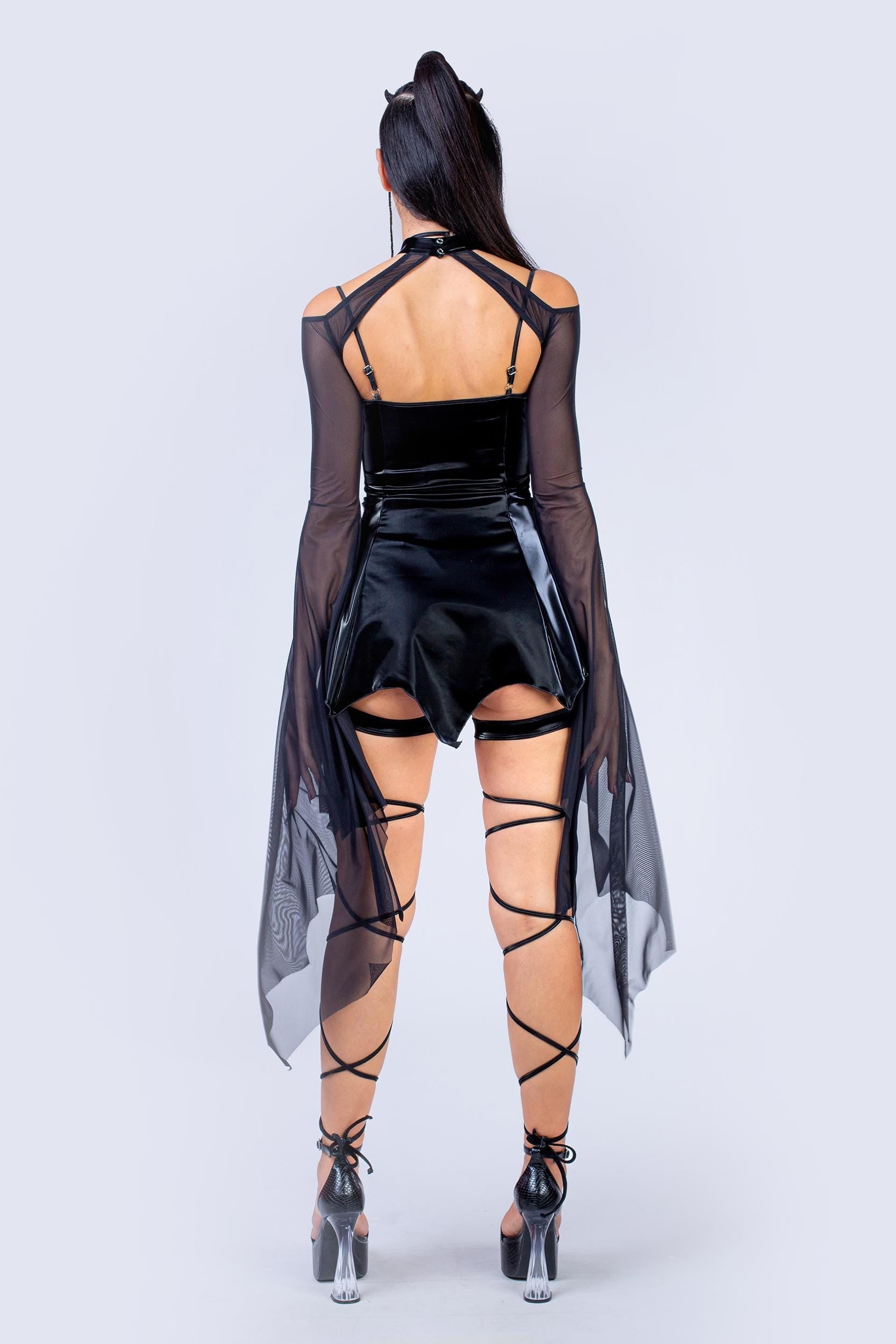 Black Spandex Mini Dress And Mesh Shrug Outfit Set