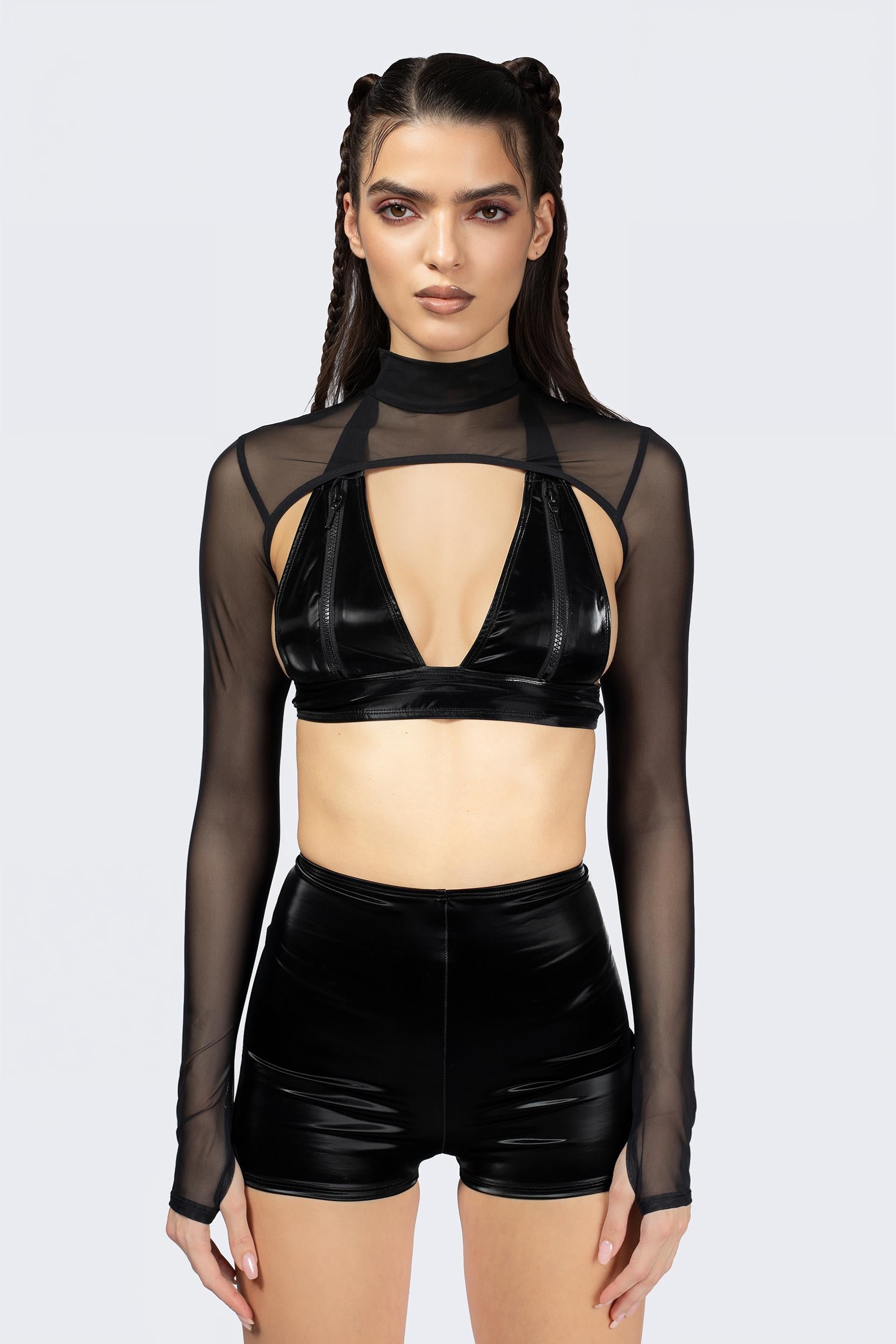 BADINKA Break A Sweat Zipper Top And Mesh Shrug Black