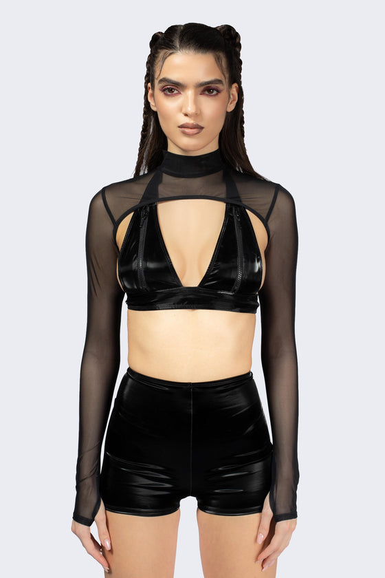 Break A Sweat Zipper Top And Mesh Shrug
